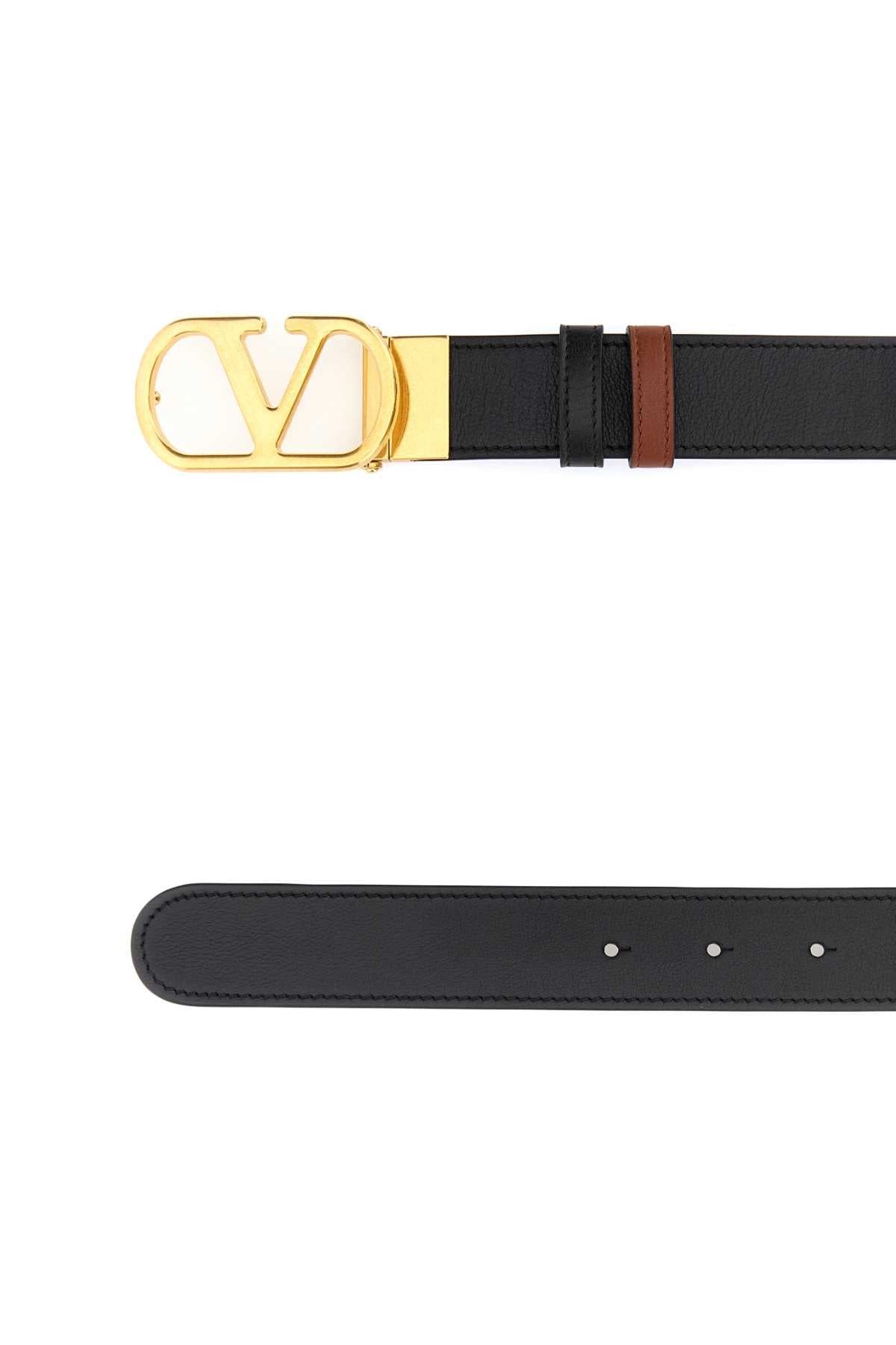 Valentino Garavani Men Black Reversible Leather Vlogo Belt VALENTINO GARAVANI