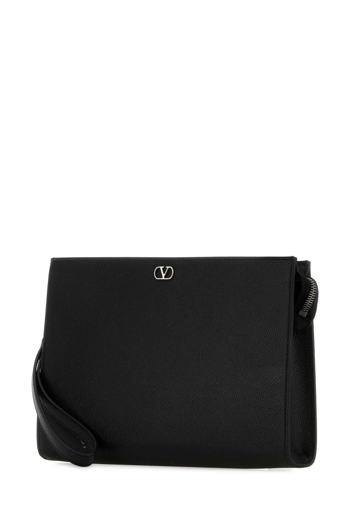 Valentino Garavani Men Black Leather Vlogo Signature Pouch VALENTINO GARAVANI