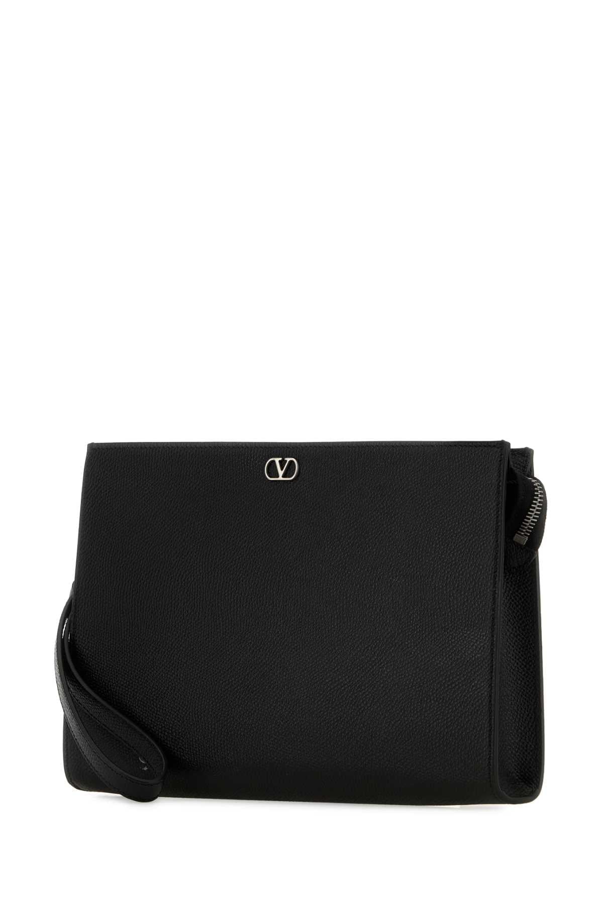 Valentino Garavani Men Black Leather Vlogo Signature Pouch VALENTINO GARAVANI