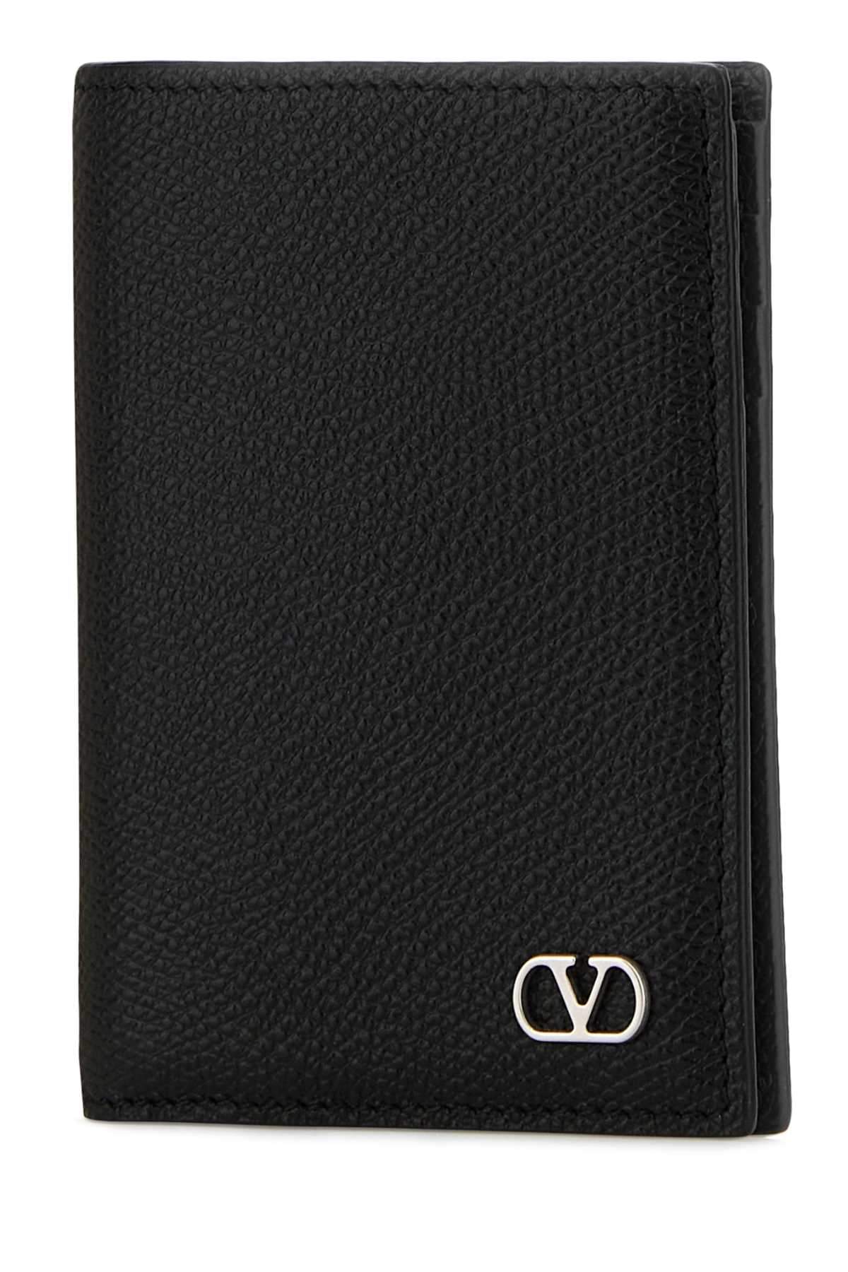 Valentino Garavani Men Black Leather Card Holder VALENTINO GARAVANI