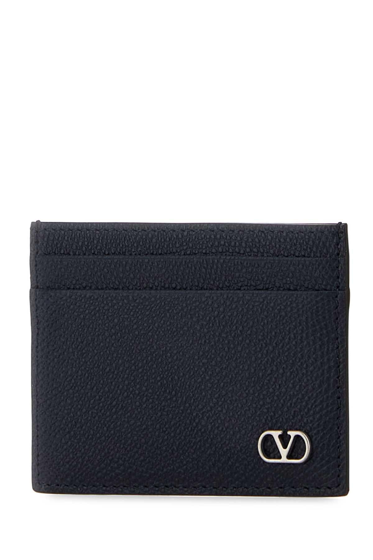 Valentino Garavani Men Midnight Blue Leather Vlogo Signature Card Holder VALENTINO GARAVANI