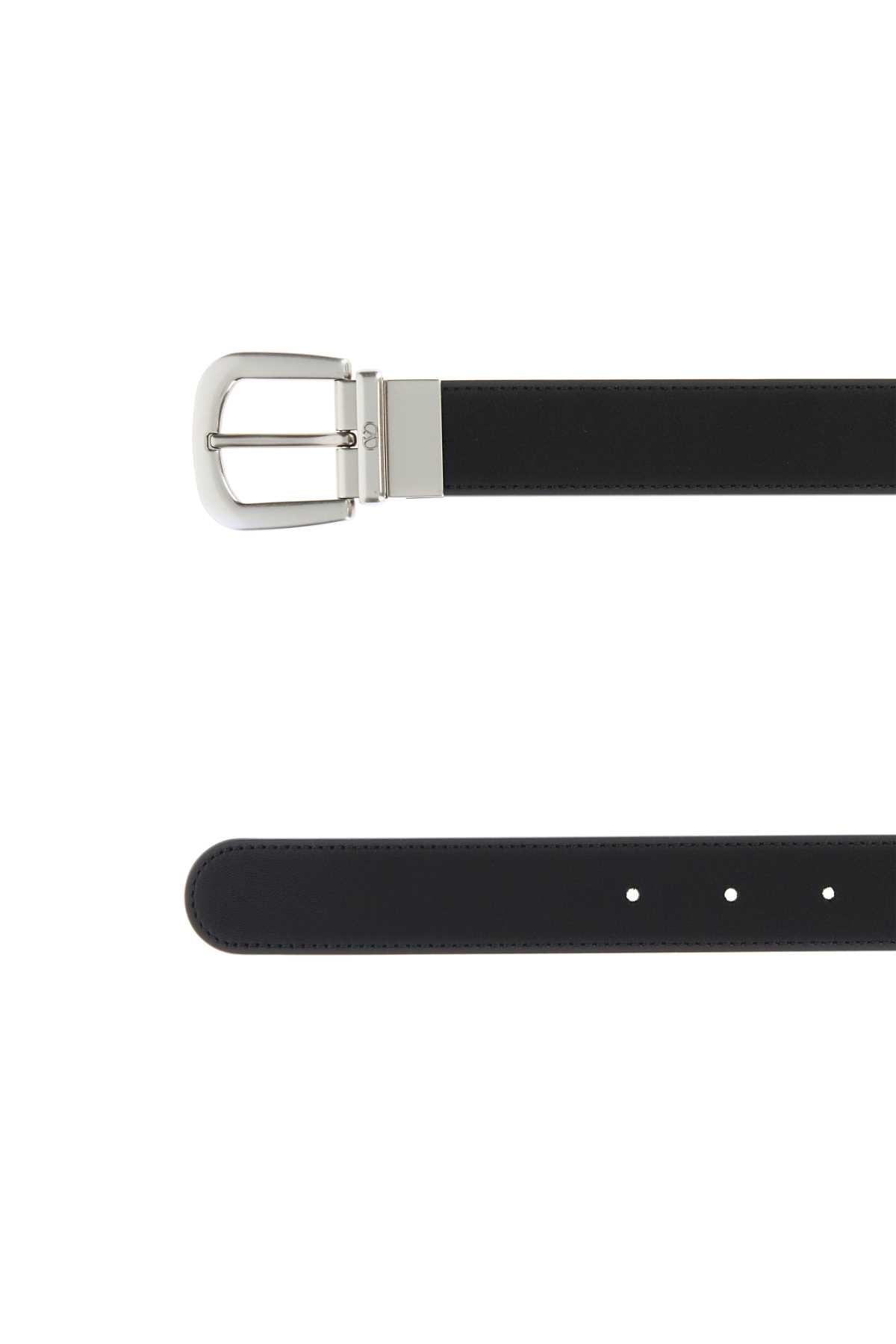 Valentino Garavani Men Black Leather Reversible Belt VALENTINO GARAVANI