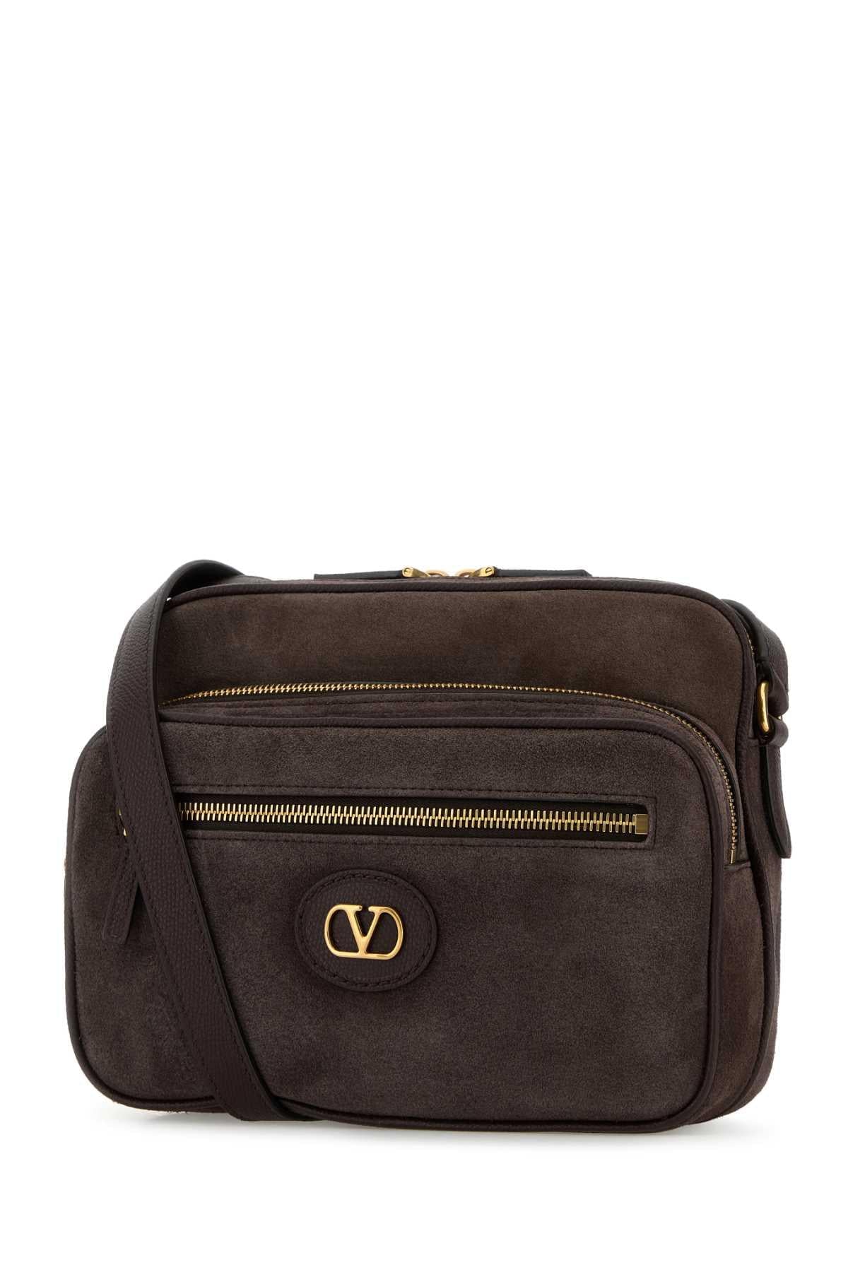 Valentino Garavani Men Dark Brown Suede Antibes Crossbody Bag VALENTINO GARAVANI