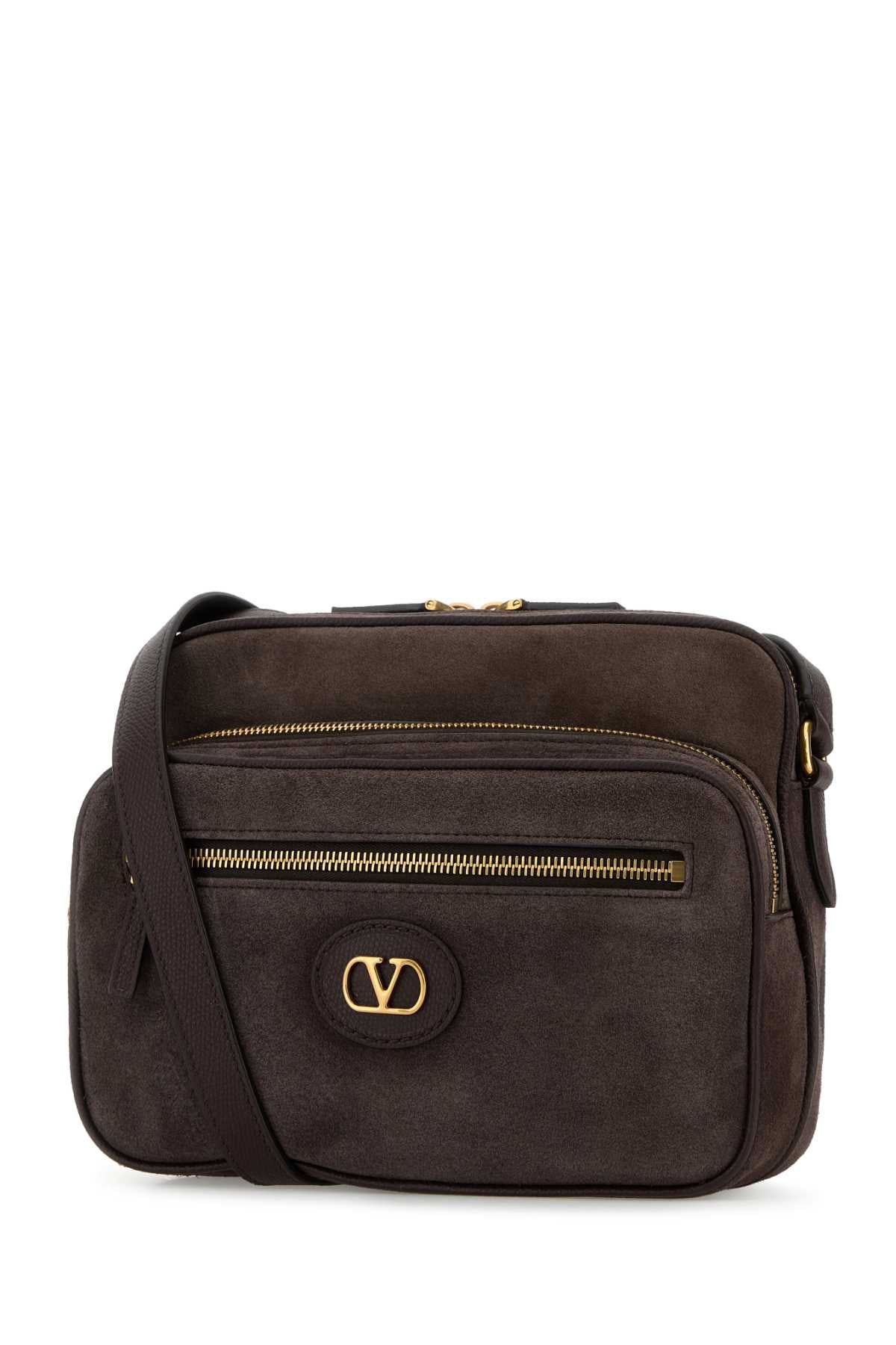 Valentino Garavani Men Dark Brown Suede Antibes Crossbody Bag VALENTINO GARAVANI