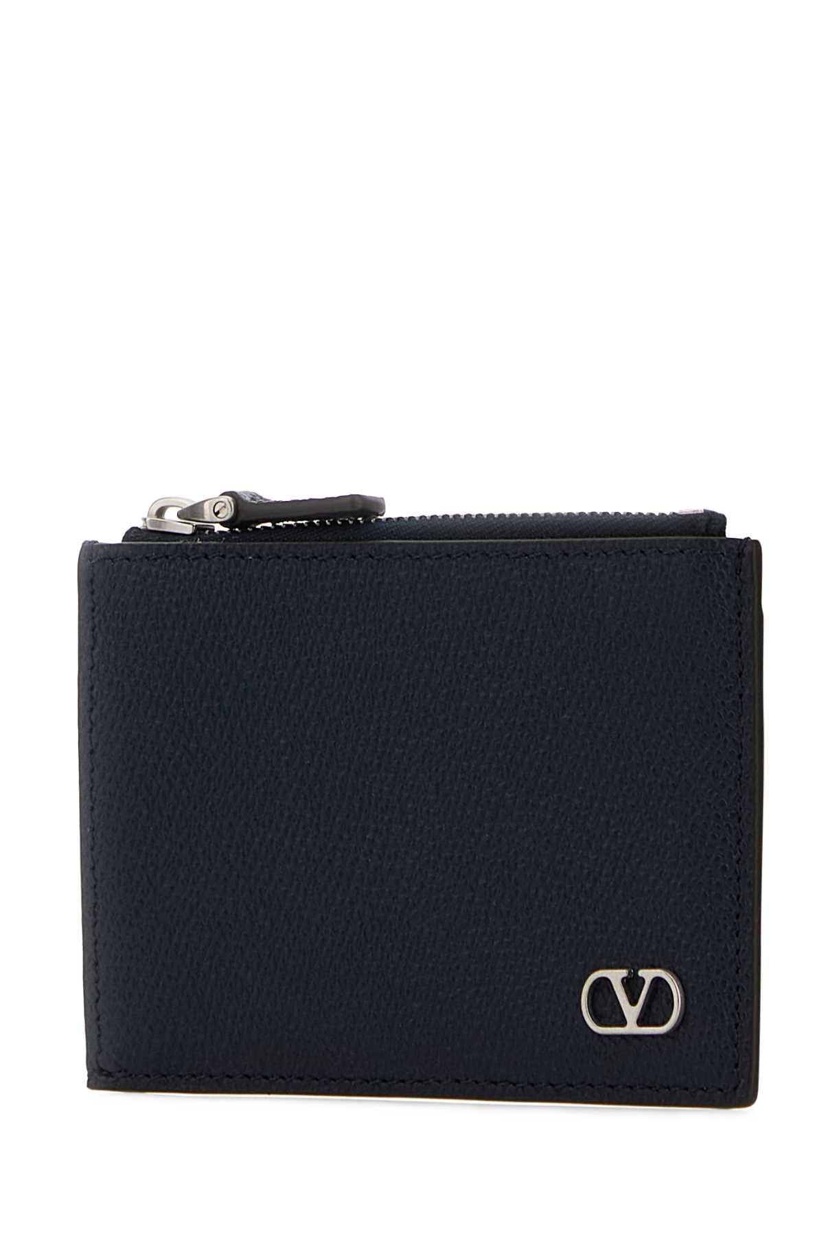 Valentino Garavani Men Midnight Blue Leather Coin Purse VALENTINO GARAVANI
