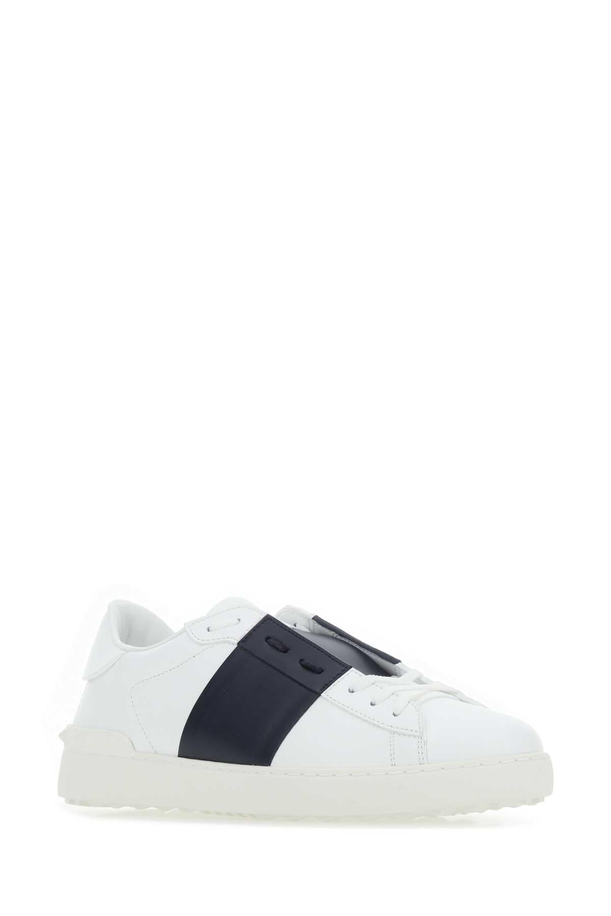 Valentino Garavani Men White Leather Open Sneakers With Blue Navy Band VALENTINO GARAVANI