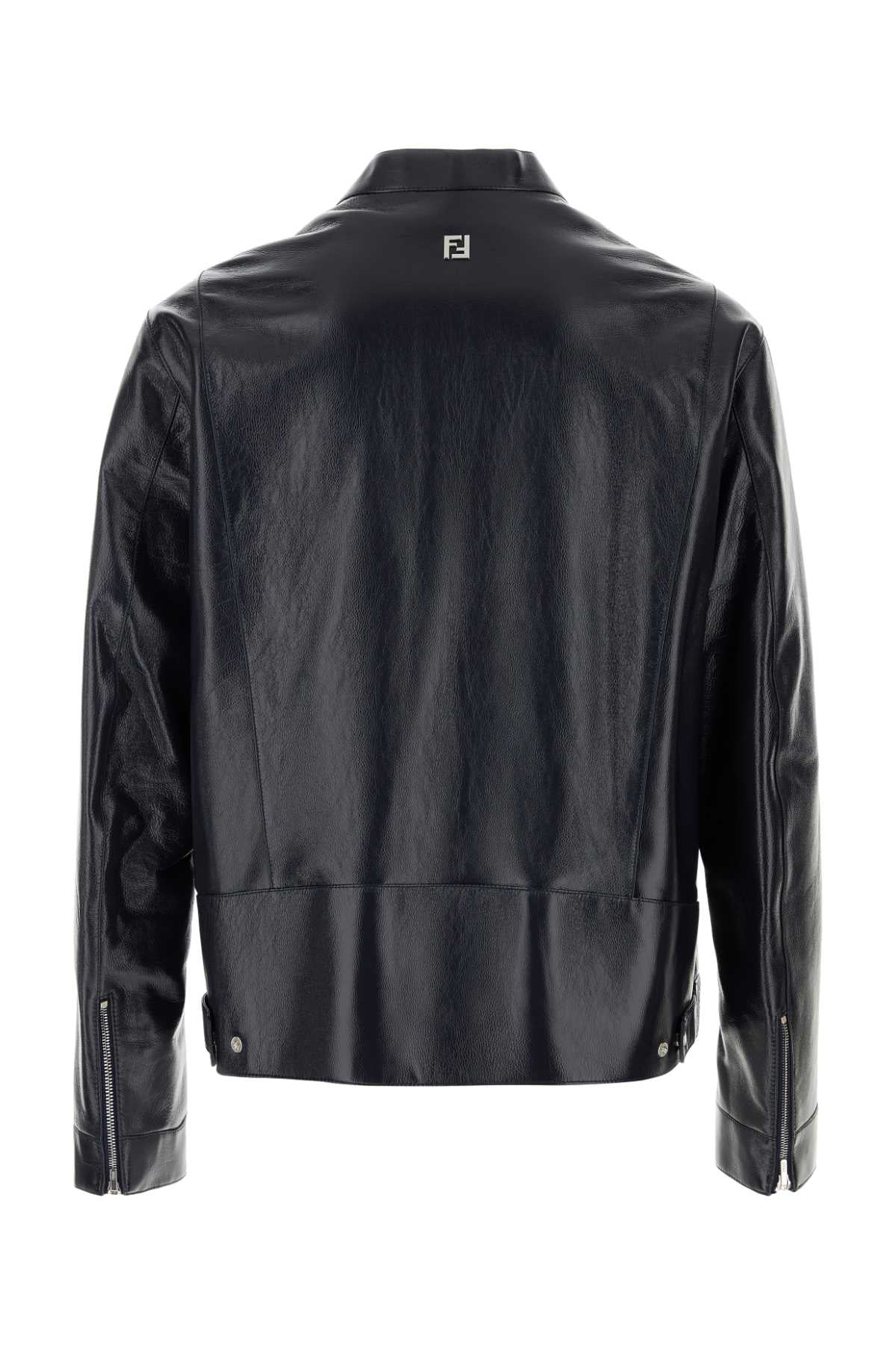 Fendi Men Midnight Blue Leather Jacket FENDI