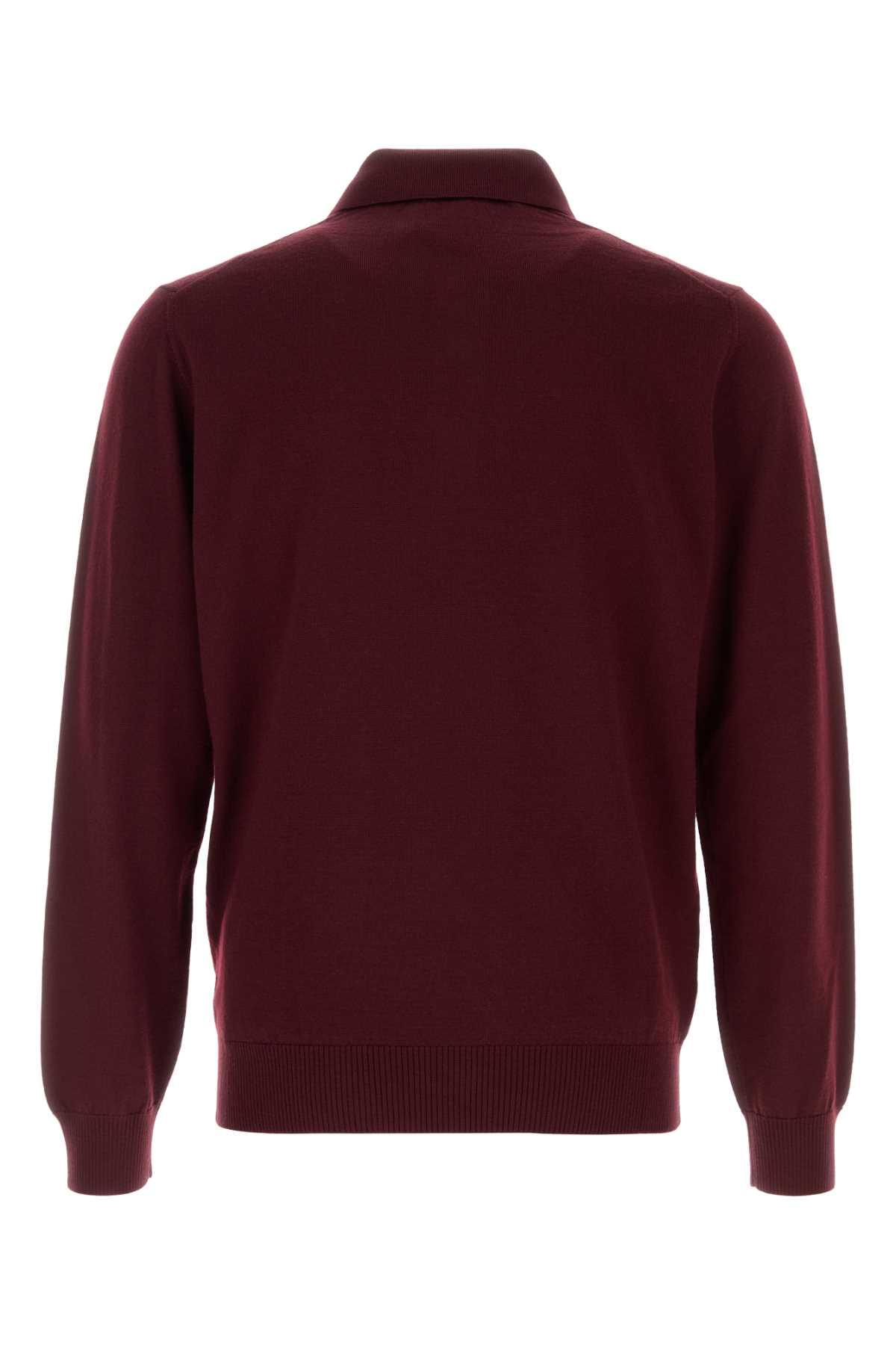 Fendi Men Burgundy Stretch Wool Polo Shirt FENDI