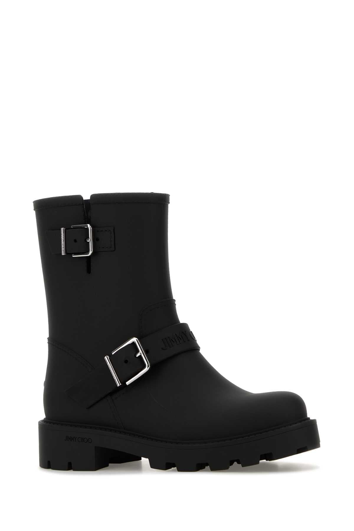 Jimmy Choo Women Black Rubber Biker Rain Ankle Boots JIMMY CHOO