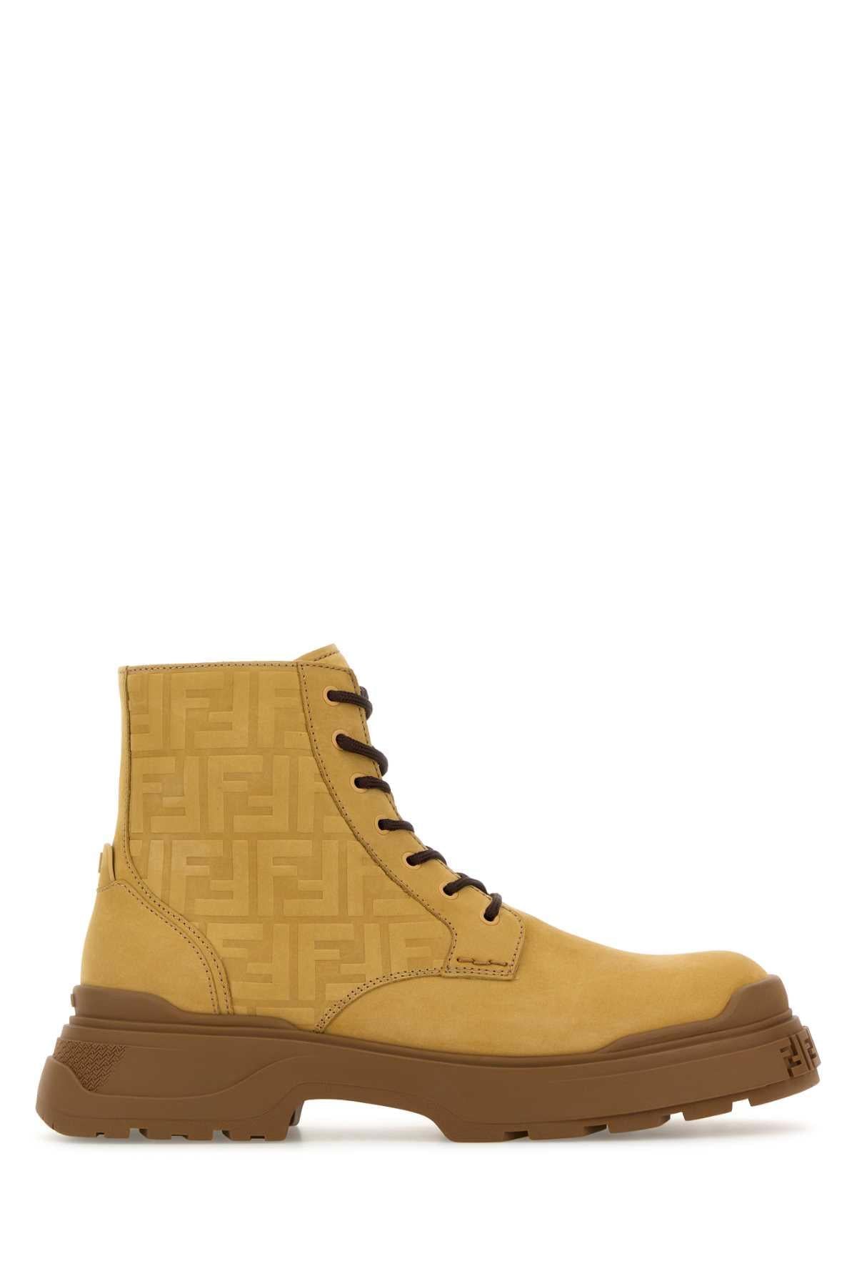 Fendi Men Beige Suede Fendi Force Light Ankle Boots