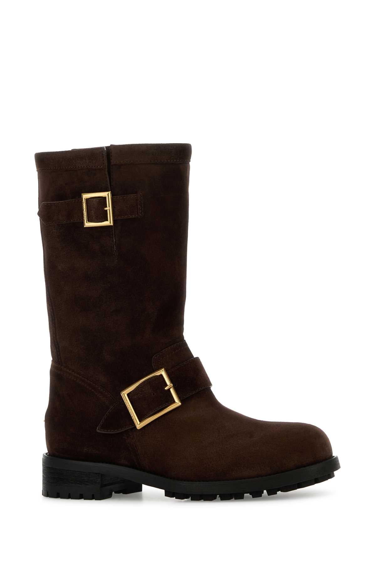 Jimmy Choo Women Chocolate Suede Biker Ankle Boots JIMMY CHOO