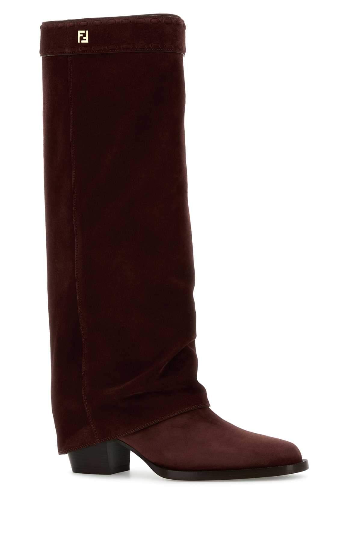 Fendi Women Burgundy Suede Minerva Boots FENDI