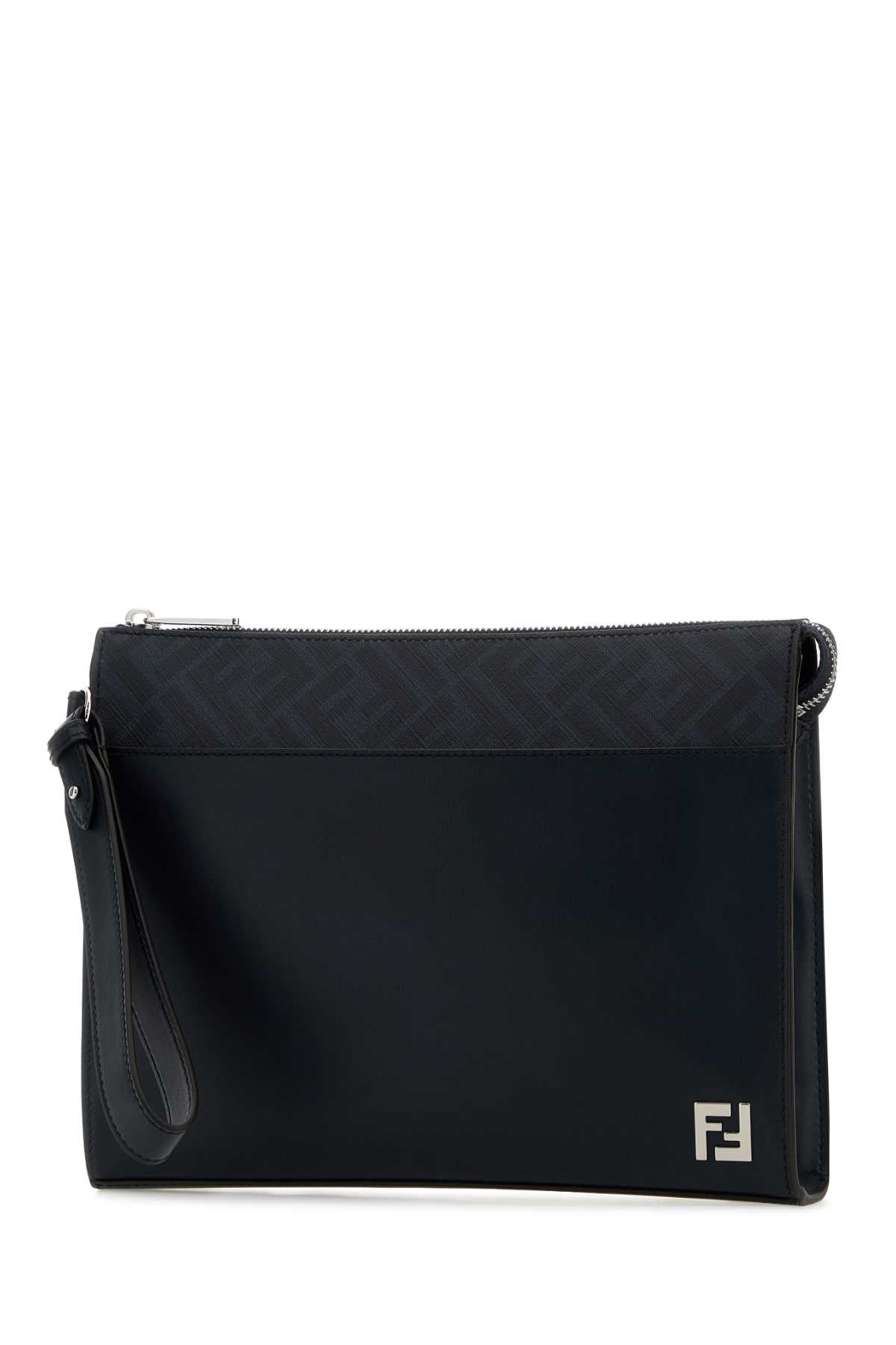 Fendi Men Midnight Blue Leather Squared Ff Clutch