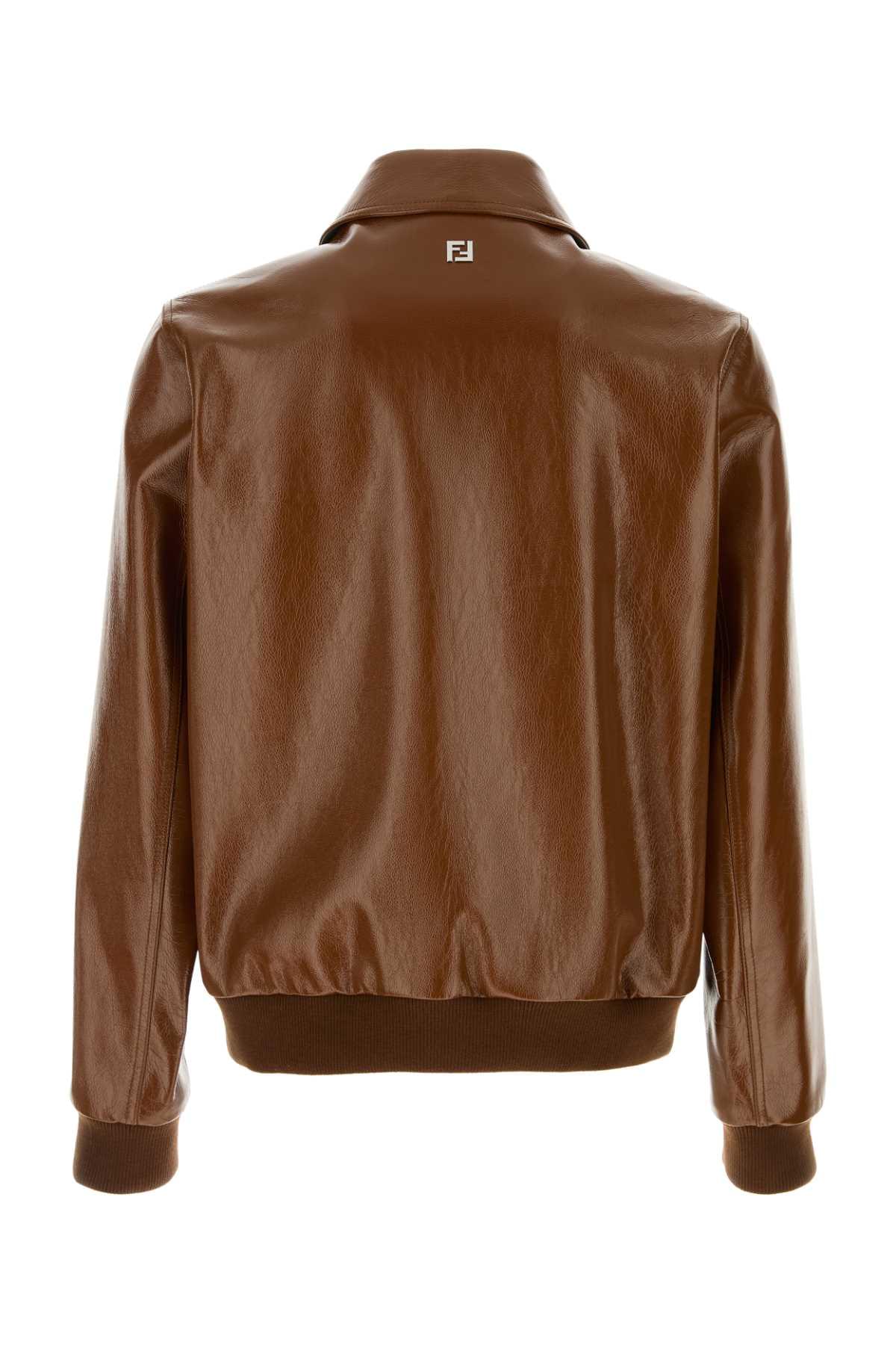 Fendi Men Brown Leather Jacket FENDI