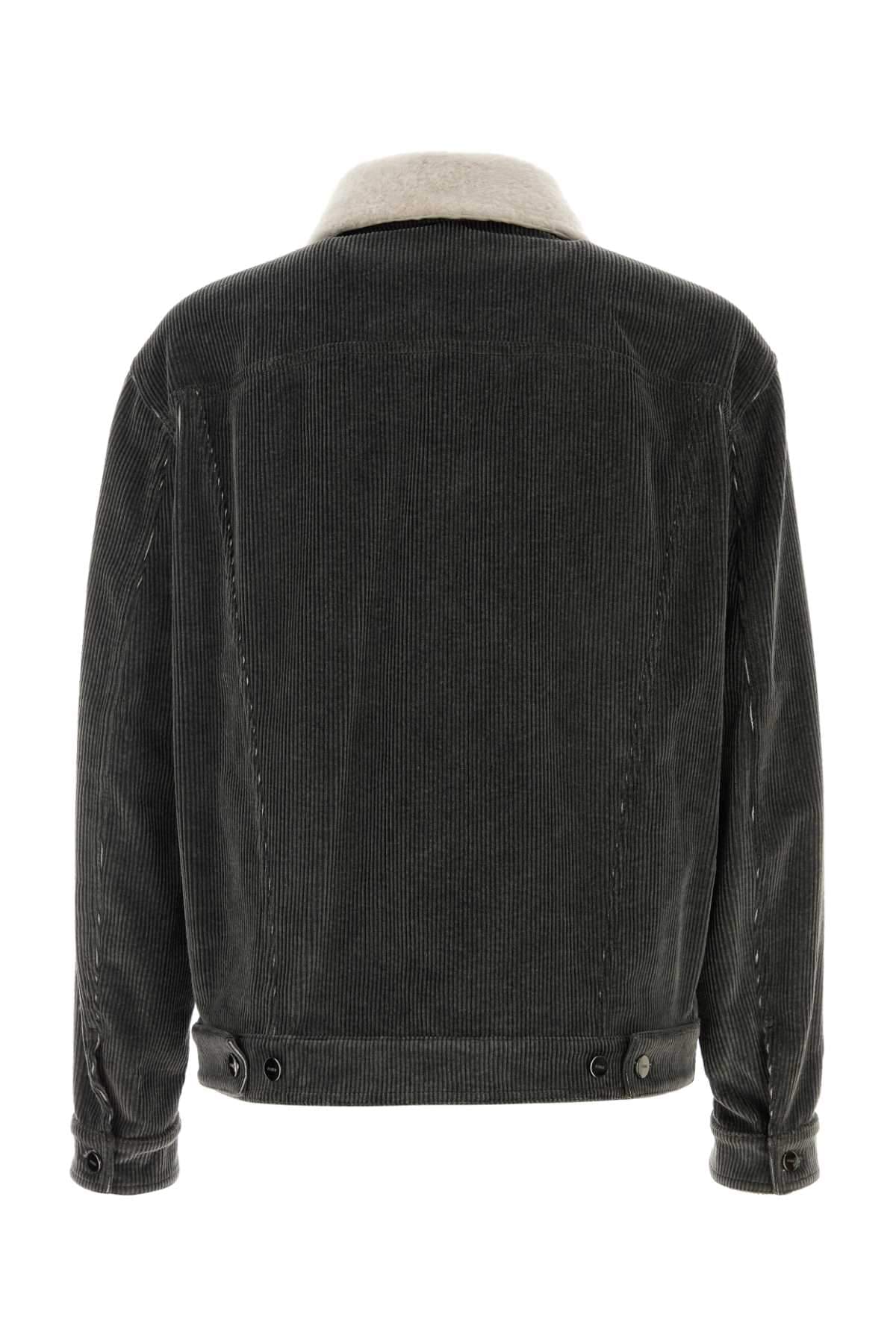 Fendi Men Dark Grey Velvet Jacket FENDI