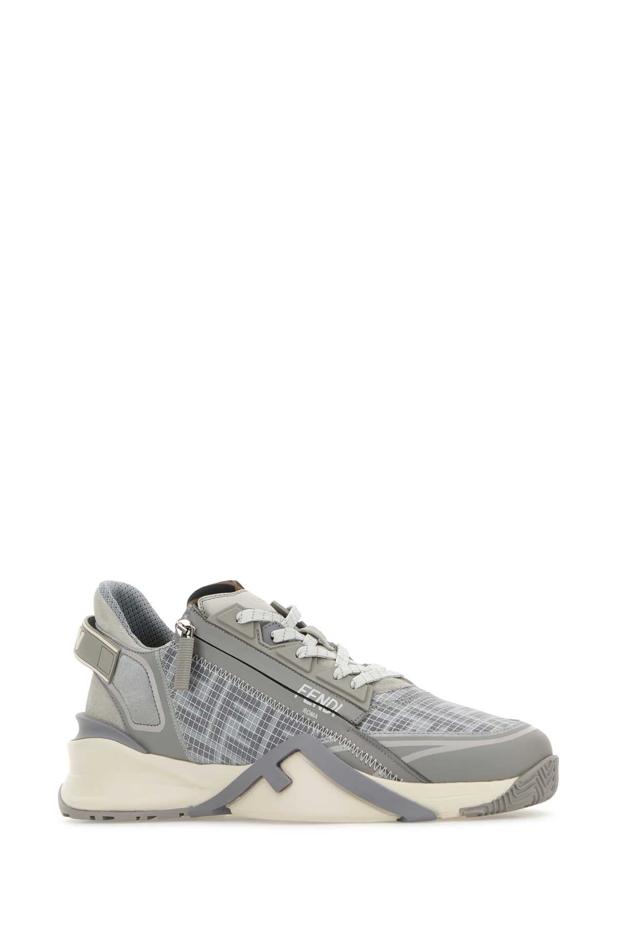 Fendi Men Grey Fabric Fendi Flow Sneakers FENDI
