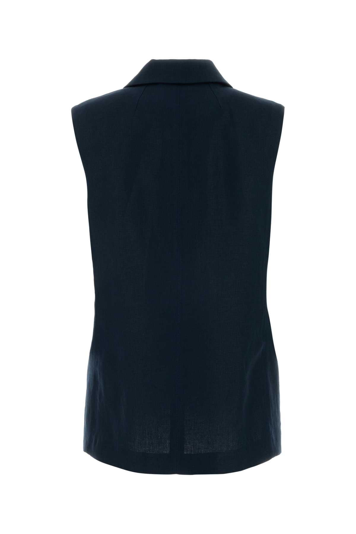S Maxmara Women Midnight Blue Linen Bird Vest S MAX MARA