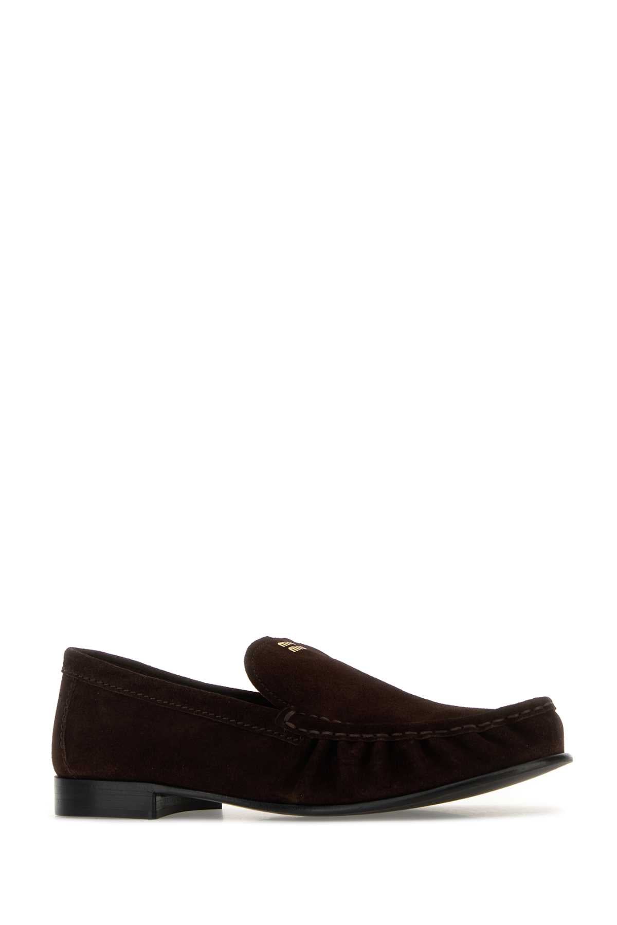 Miu Miu Women Dark Brown Suede Loafers MIU MIU