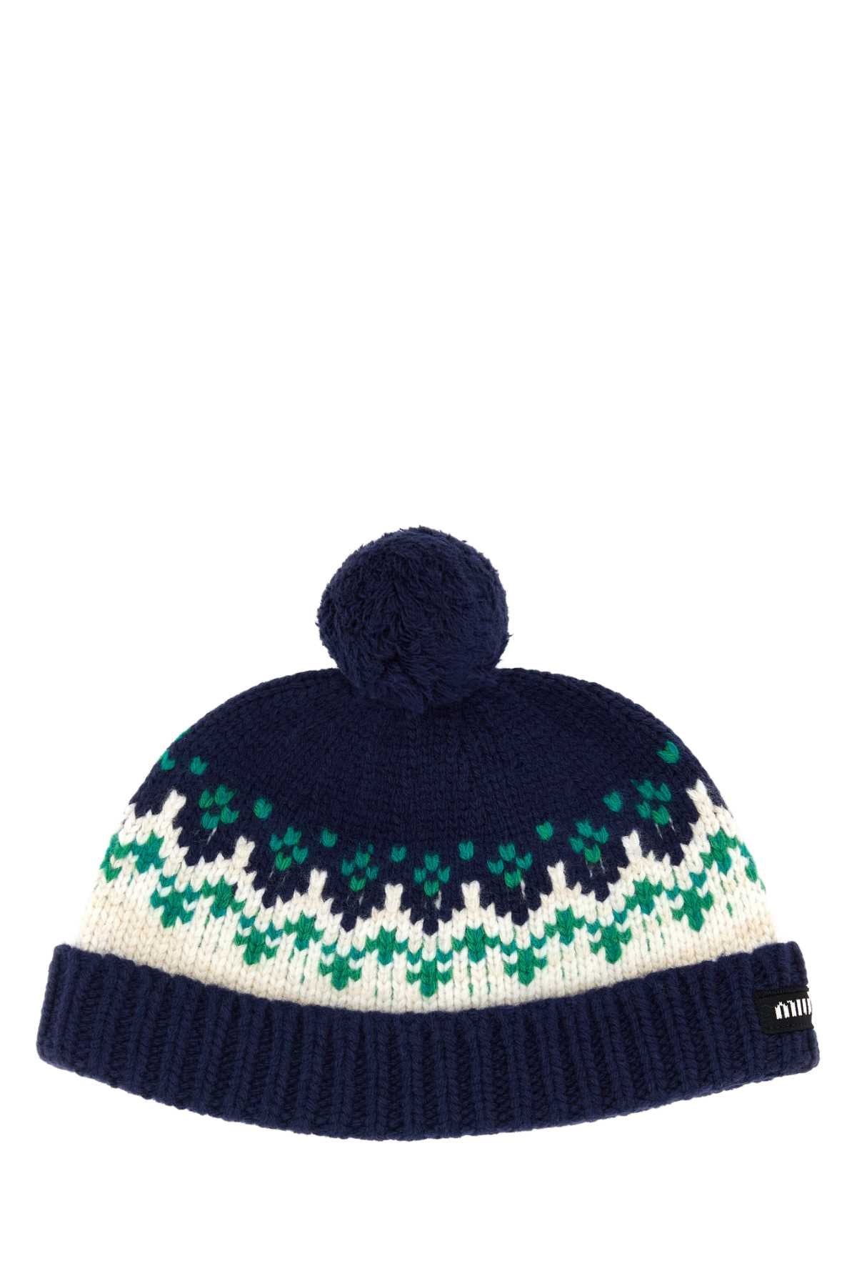Miu Miu Women Embroidered Wool Beanie Hat MIU MIU