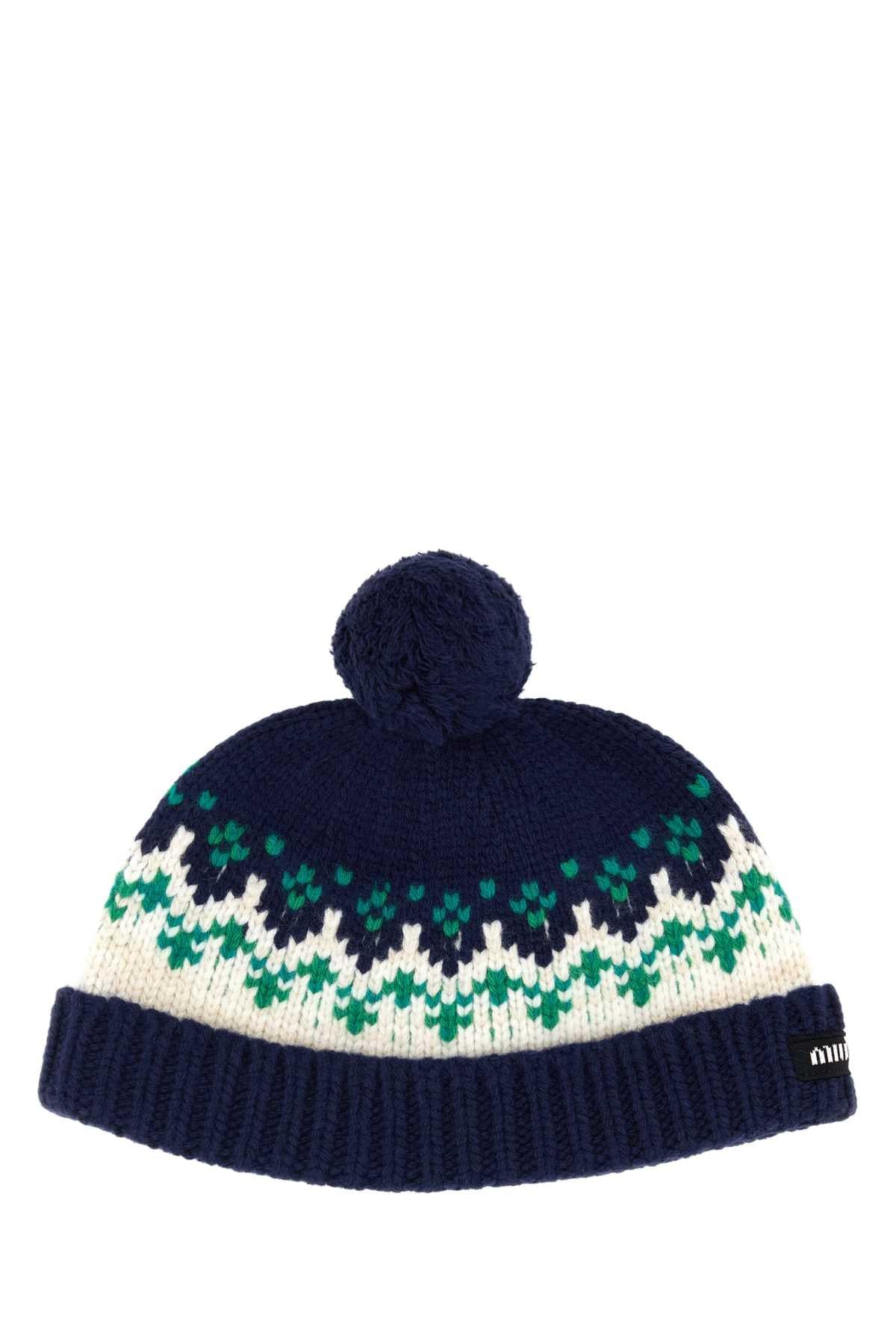 Miu Miu Women Embroidered Wool Beanie Hat MIU MIU