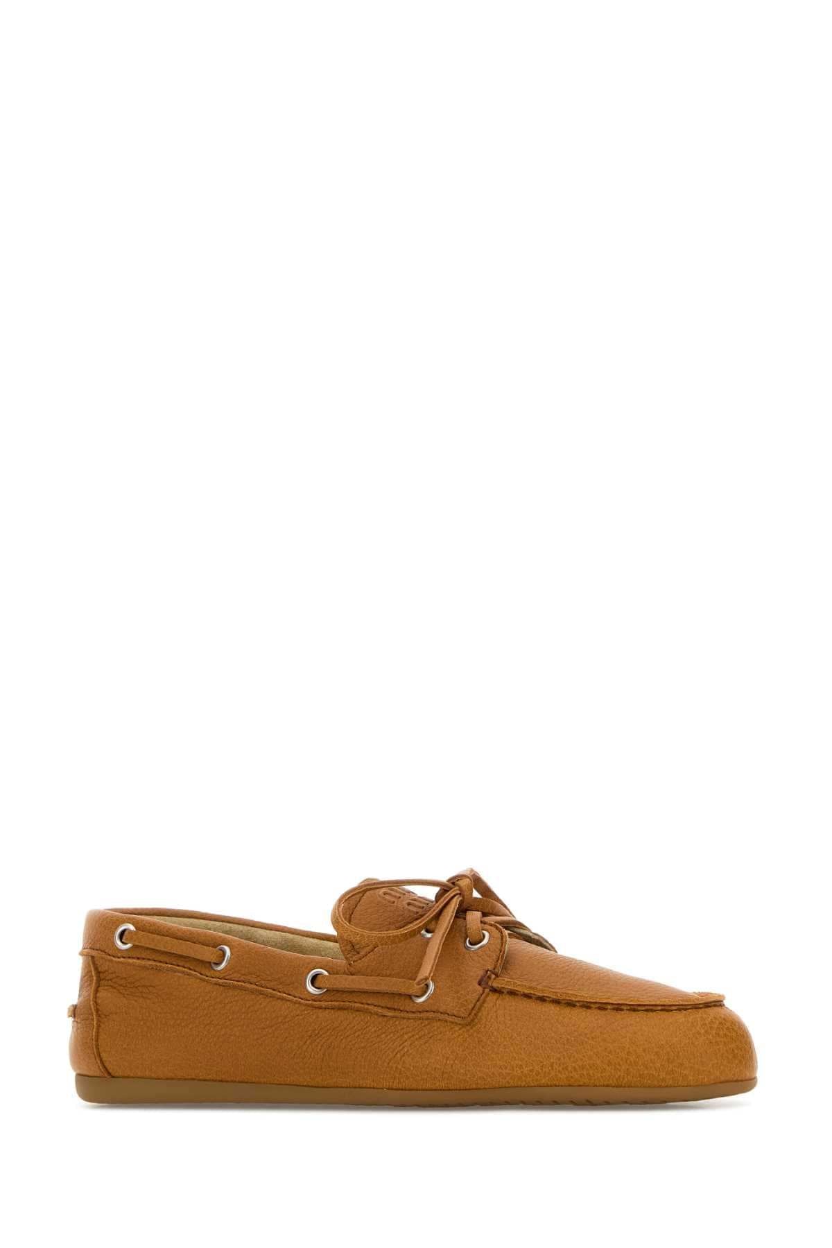Miu Miu Women Orange Leather Loafers MIU MIU