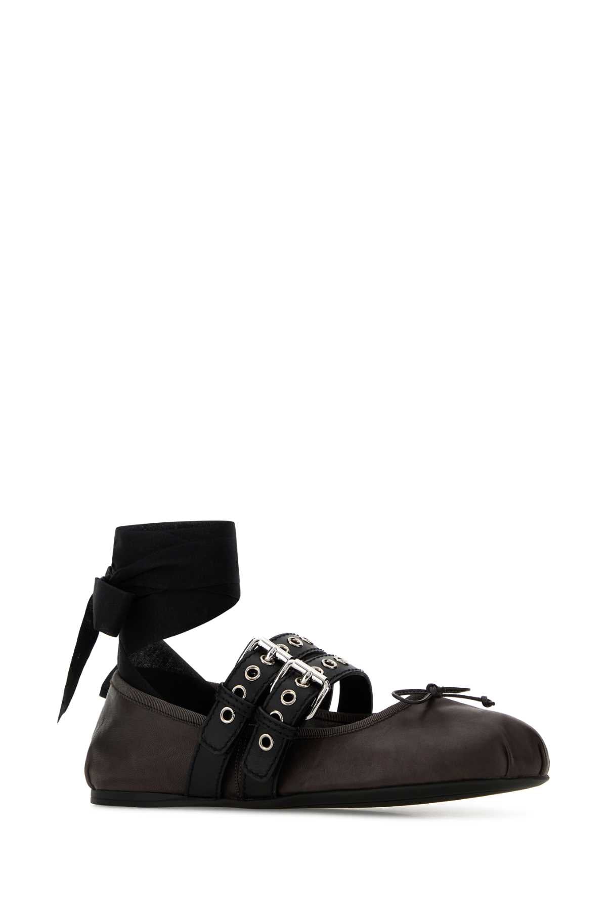 Miu Miu Women Dark Brown Leather Ballerinas MIU MIU