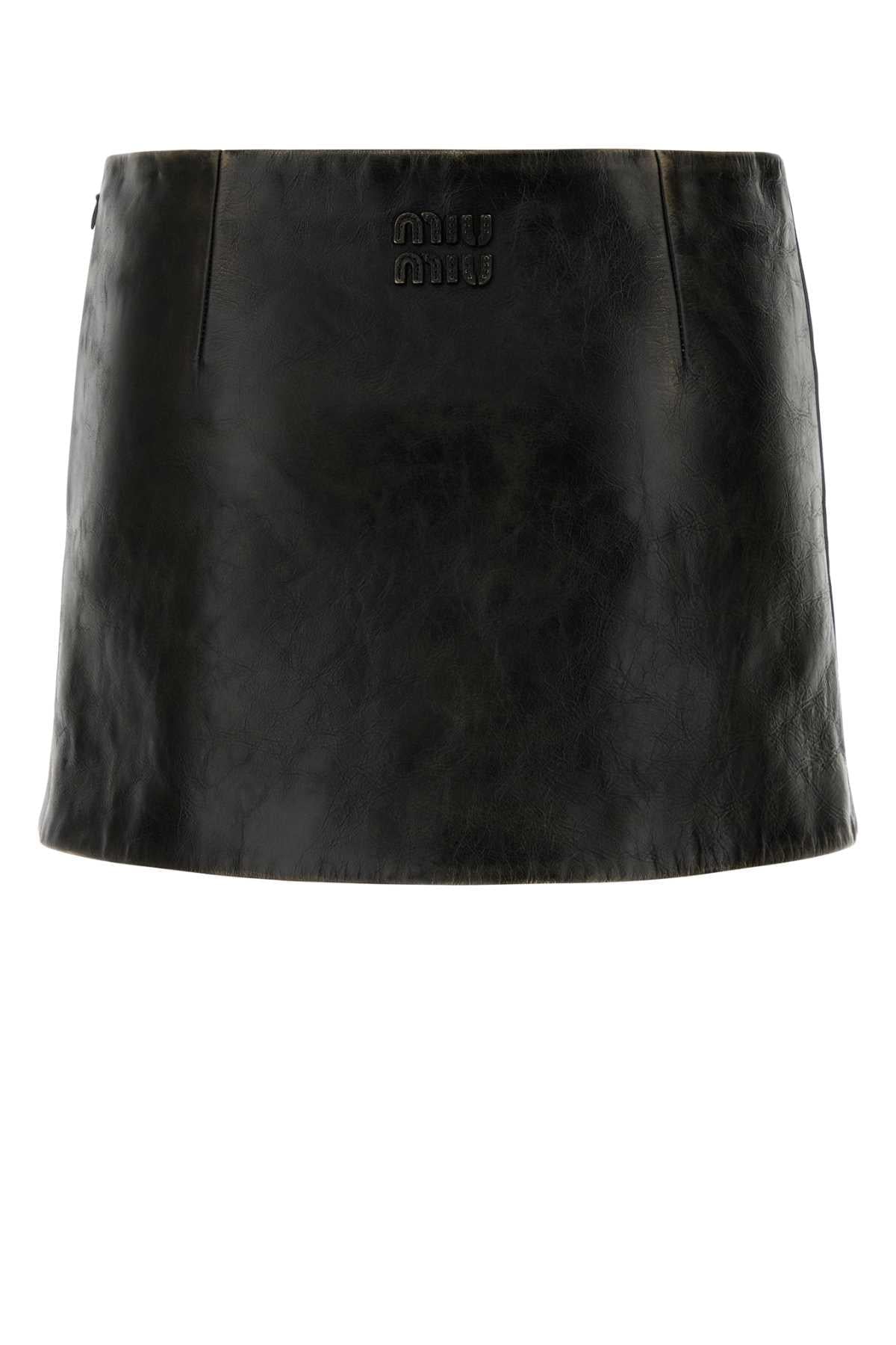 Miu Miu Women Black Leather Mini Skirt MIU MIU