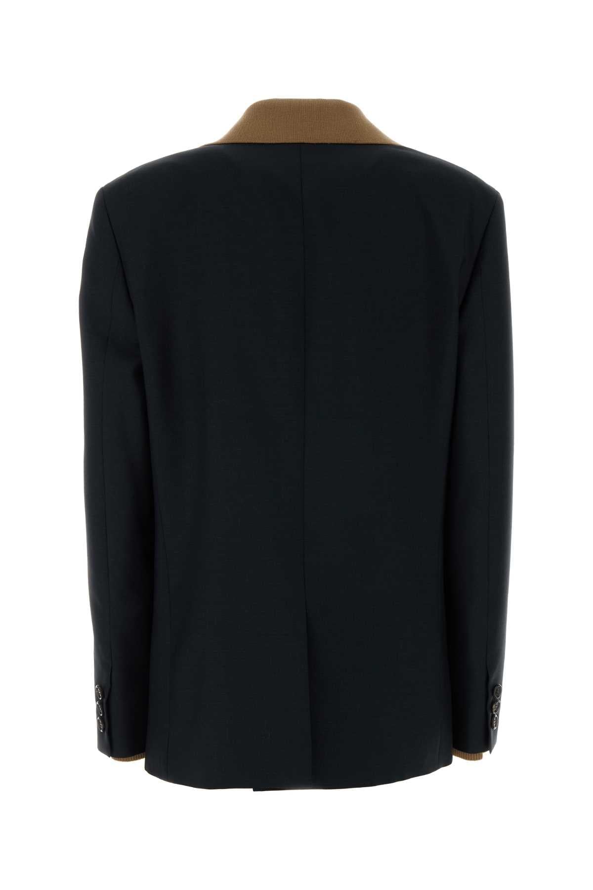 Miu Miu Women Midnight Blue Mohair Blend Oversize Blazer MIU MIU