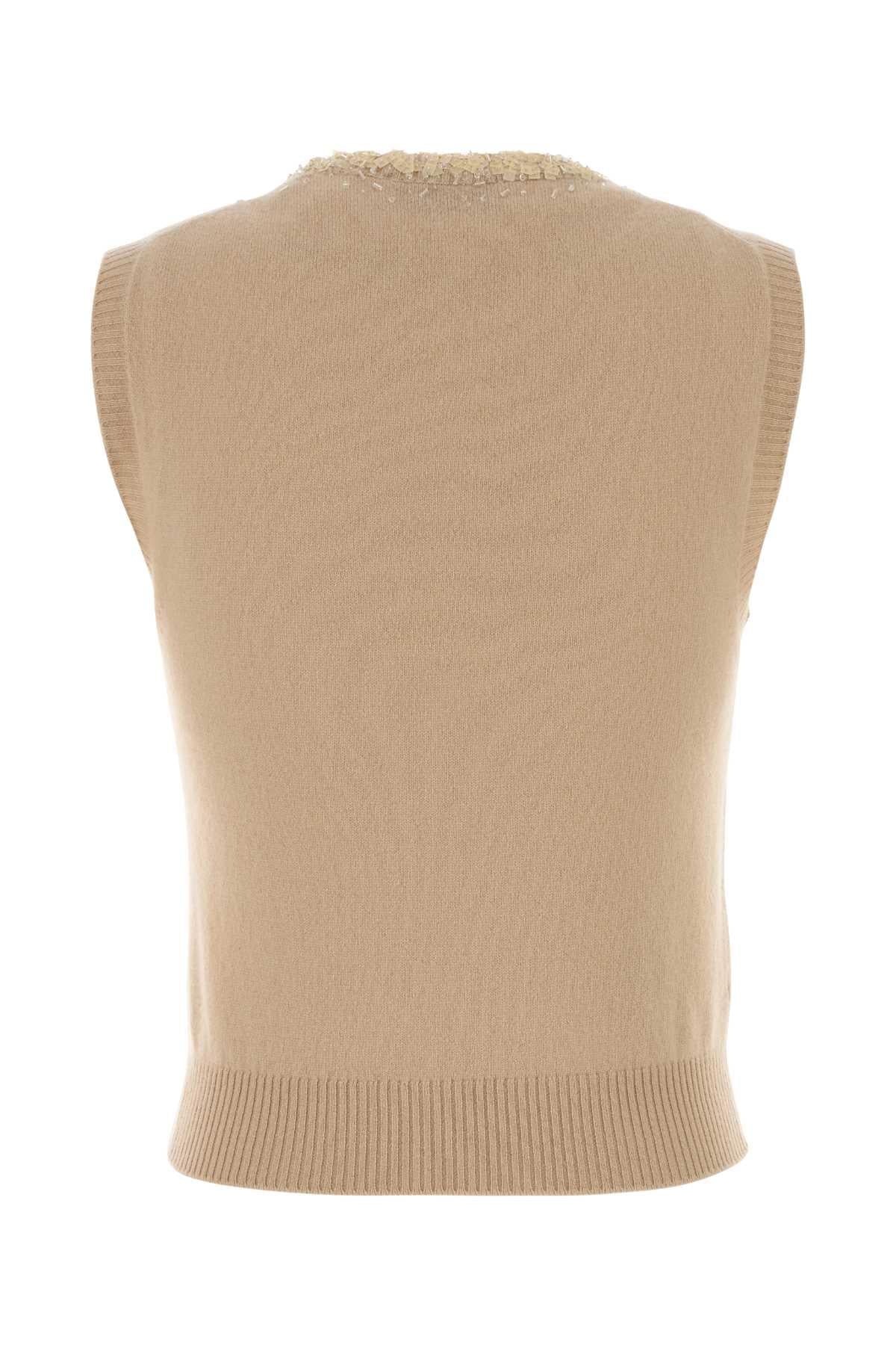 Miu Miu Women Sand Cashmere Vest MIU MIU