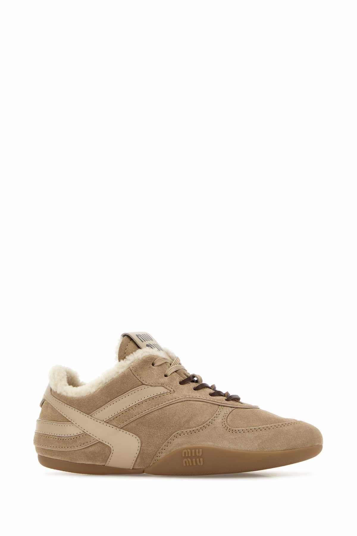 Miu Miu Women Beige Suede Sneakers MIU MIU