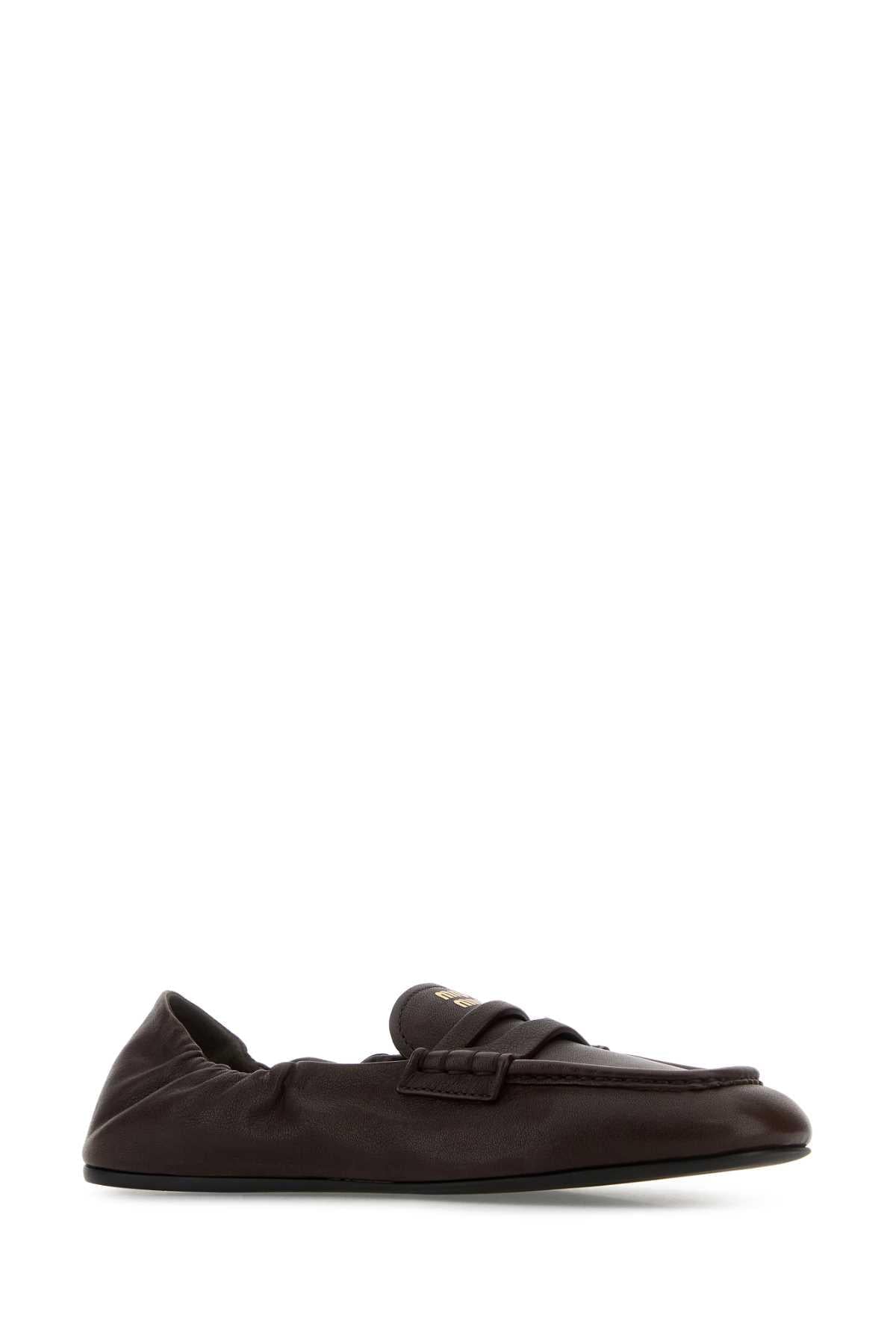 Miu Miu Women Dark Brown Nappa Leather Ruches Loafers MIU MIU