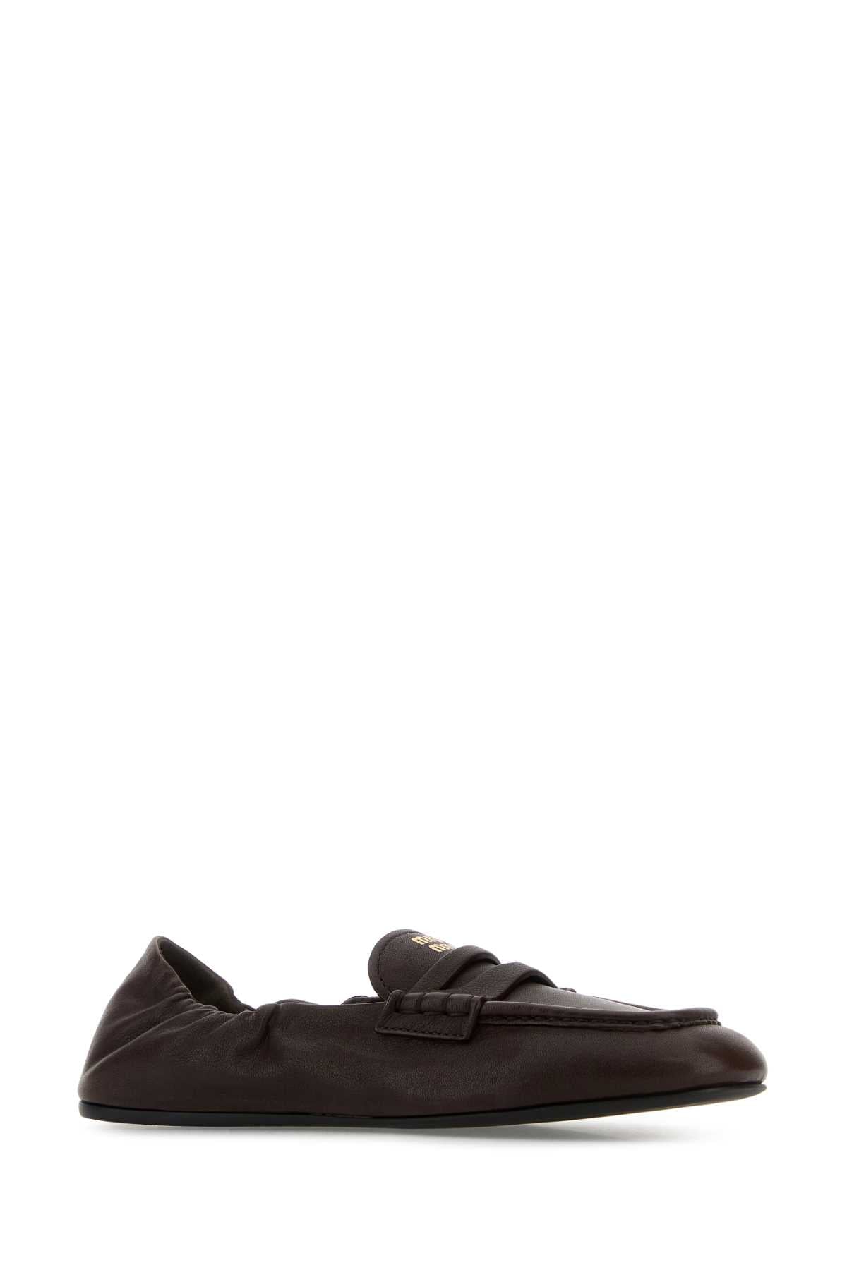 Miu Miu Women Dark Brown Nappa Leather Ruches Loafers MIU MIU