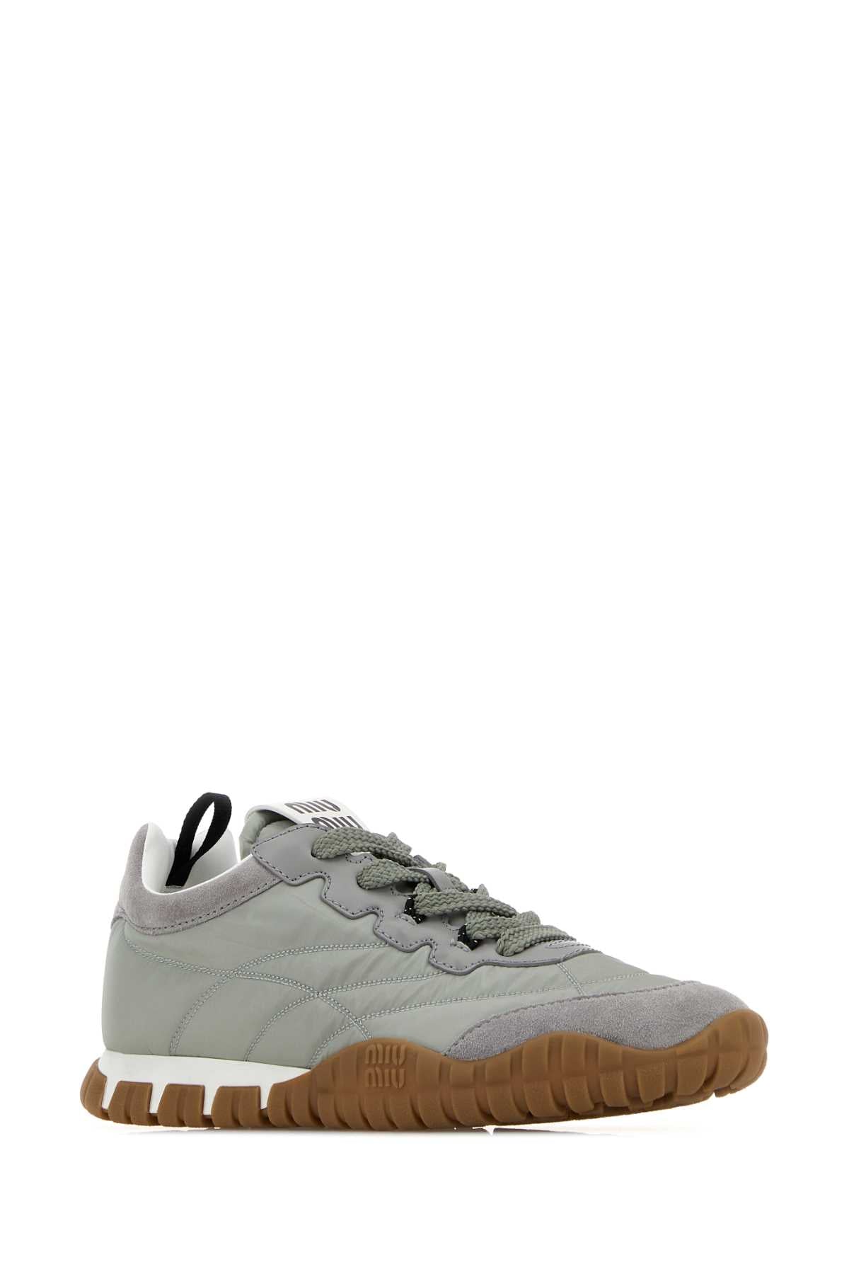 Miu Miu Women Grey Re-Nylon And Suede Sneakers MIU MIU