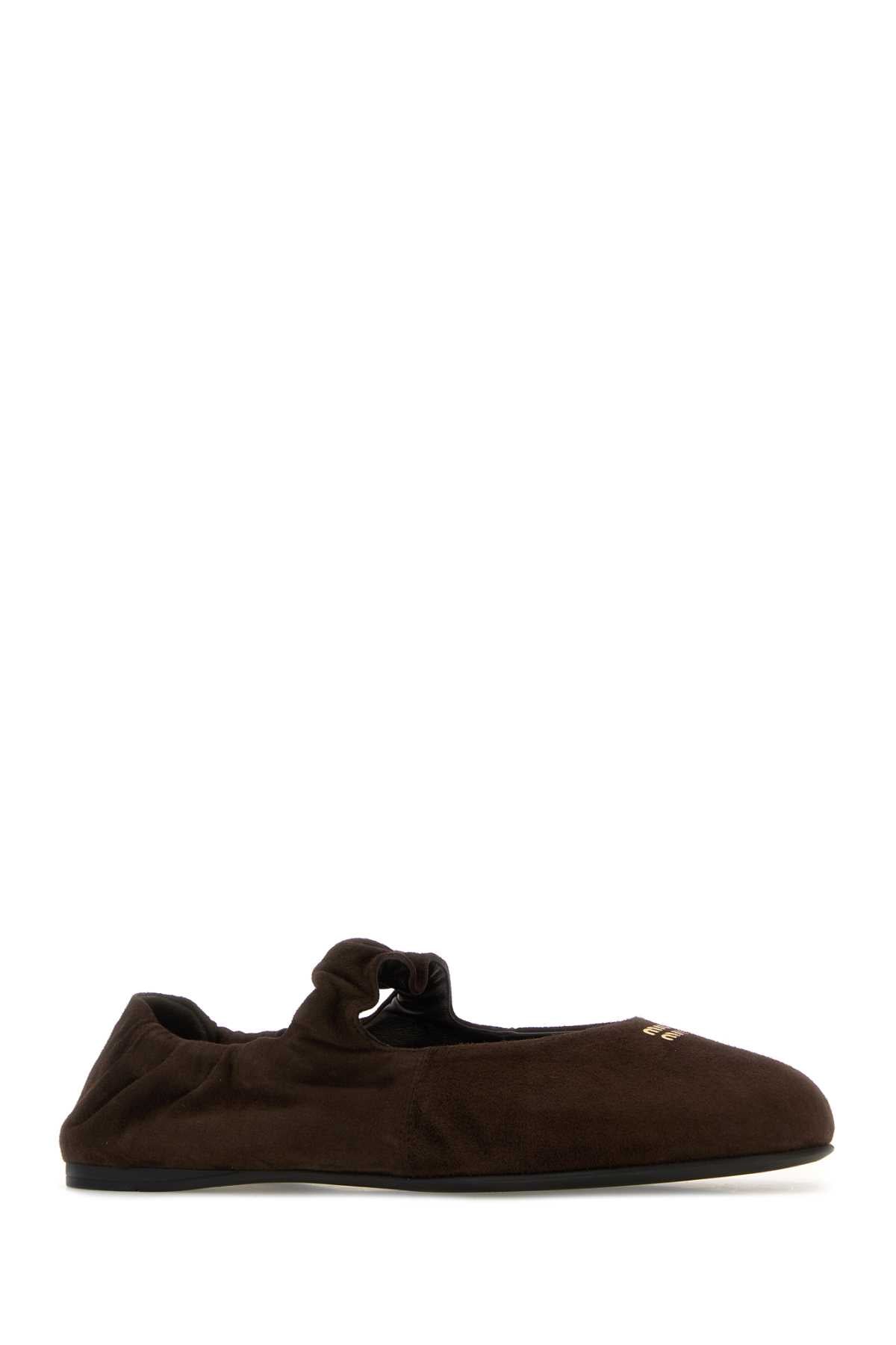 Miu Miu Women Dark Brown Suede Ballerinas MIU MIU