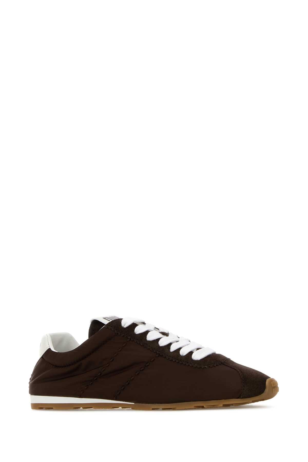 Miu Miu Women Chocolate Fabric And Suede Sneakers MIU MIU