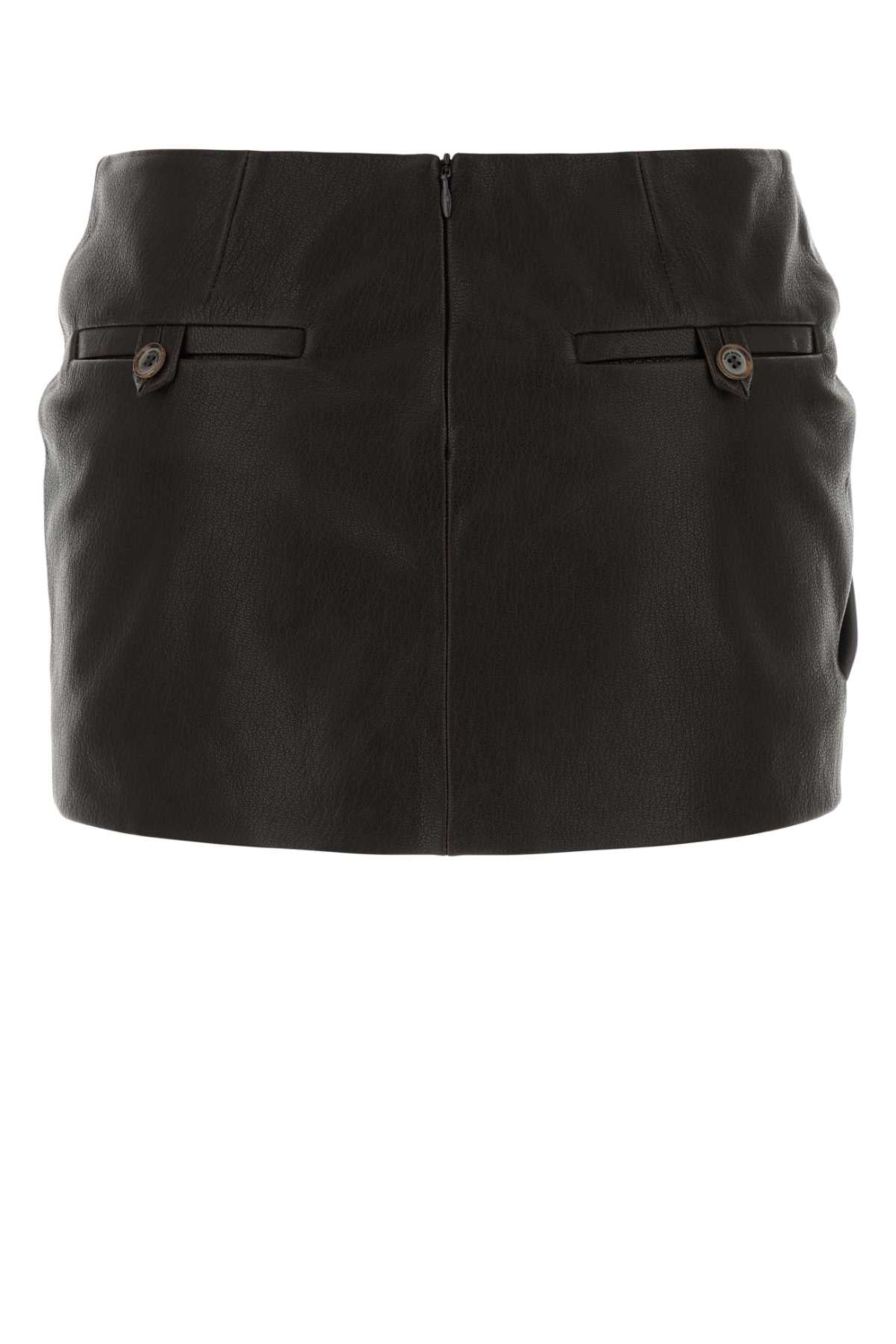 Magda Butrym Women Dark Brown Leather Mini Skirt MAGDA BUTRYM