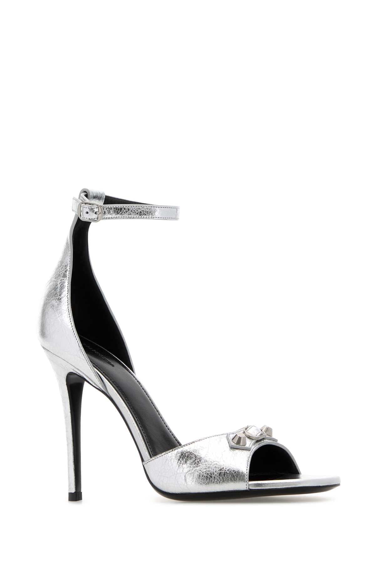 Balenciaga Women Silver Leather City Up Sandals BALENCIAGA