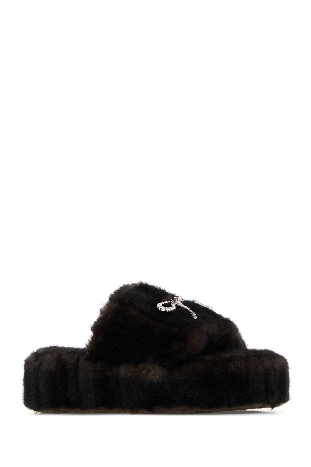 Balenciaga Women Dark Brown Eco Fur Slippers BALENCIAGA