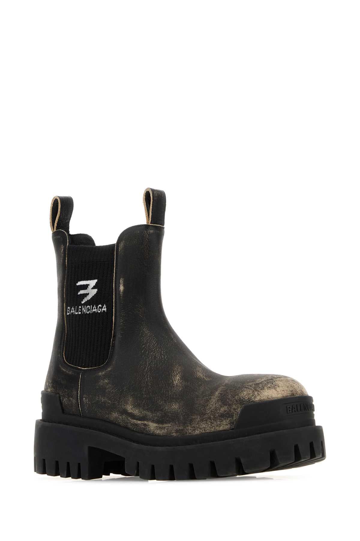 Balenciaga Women Black Leather Strike Chelsea Ankle Boots BALENCIAGA