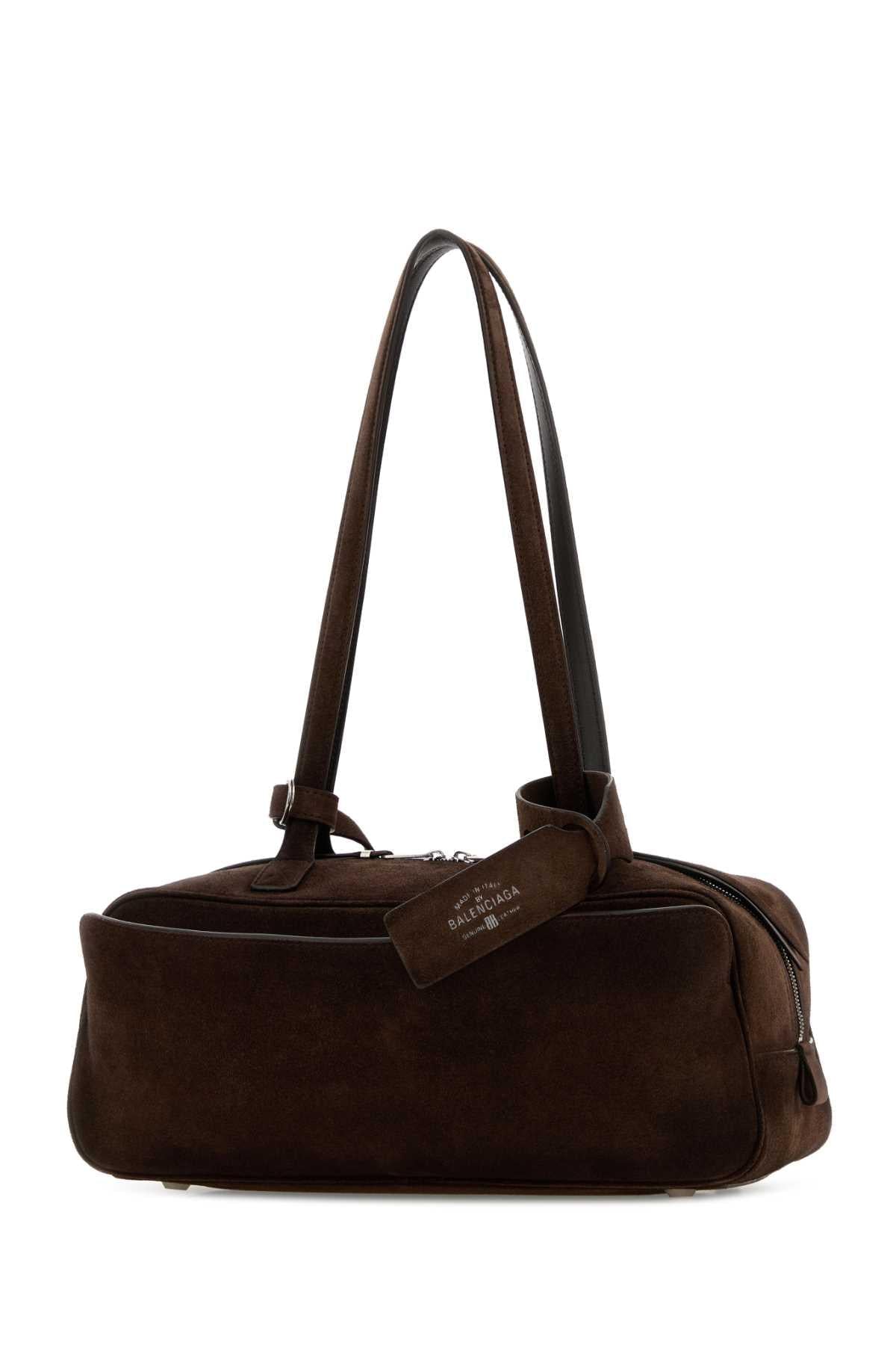 Balenciaga Women Dark Brown Suede Small Carrie Shoulder Bag BALENCIAGA