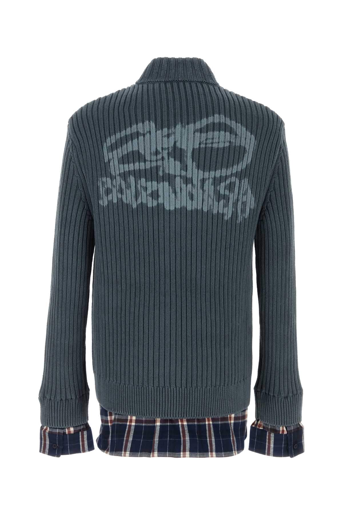Balenciaga Men Petrol Blue Cotton Cardigan BALENCIAGA