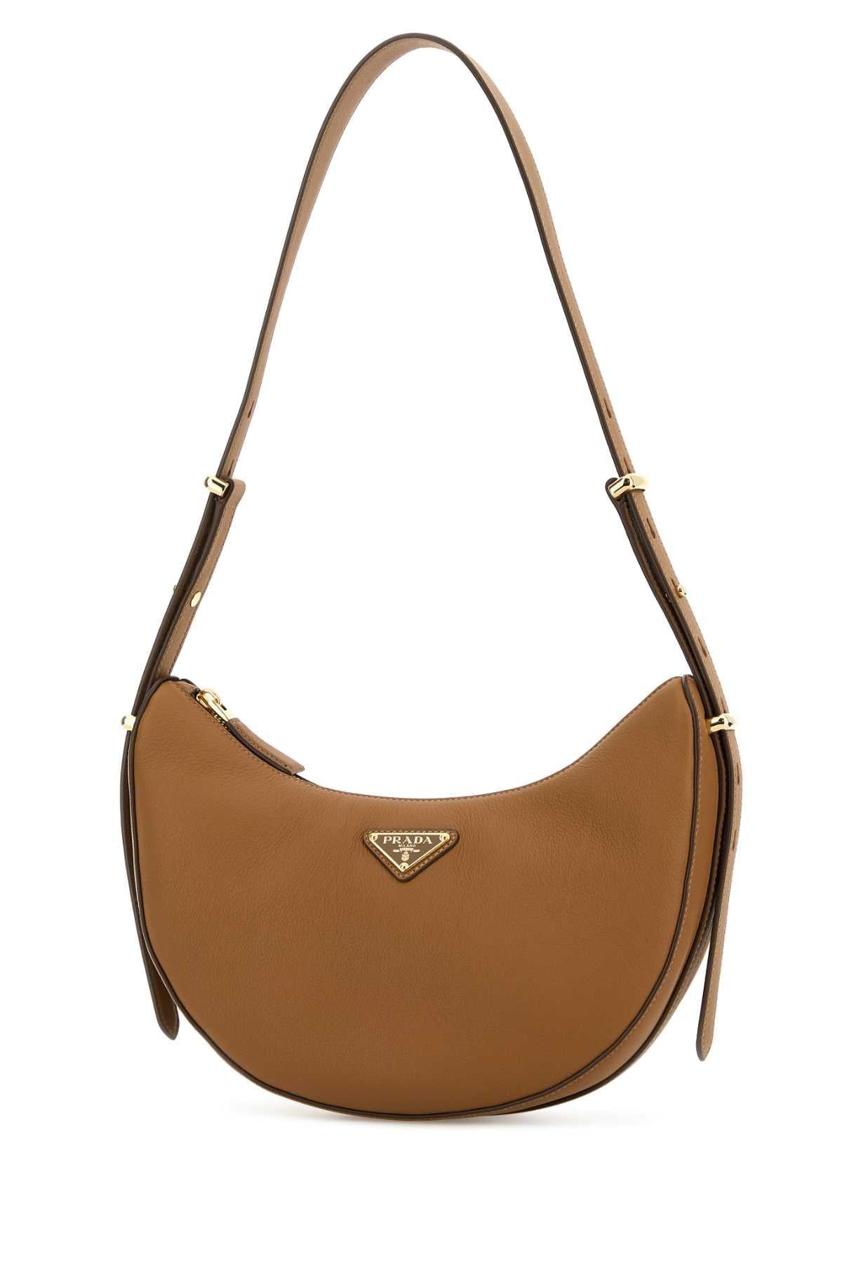 Prada Women Camel Leather Shoulder Bag