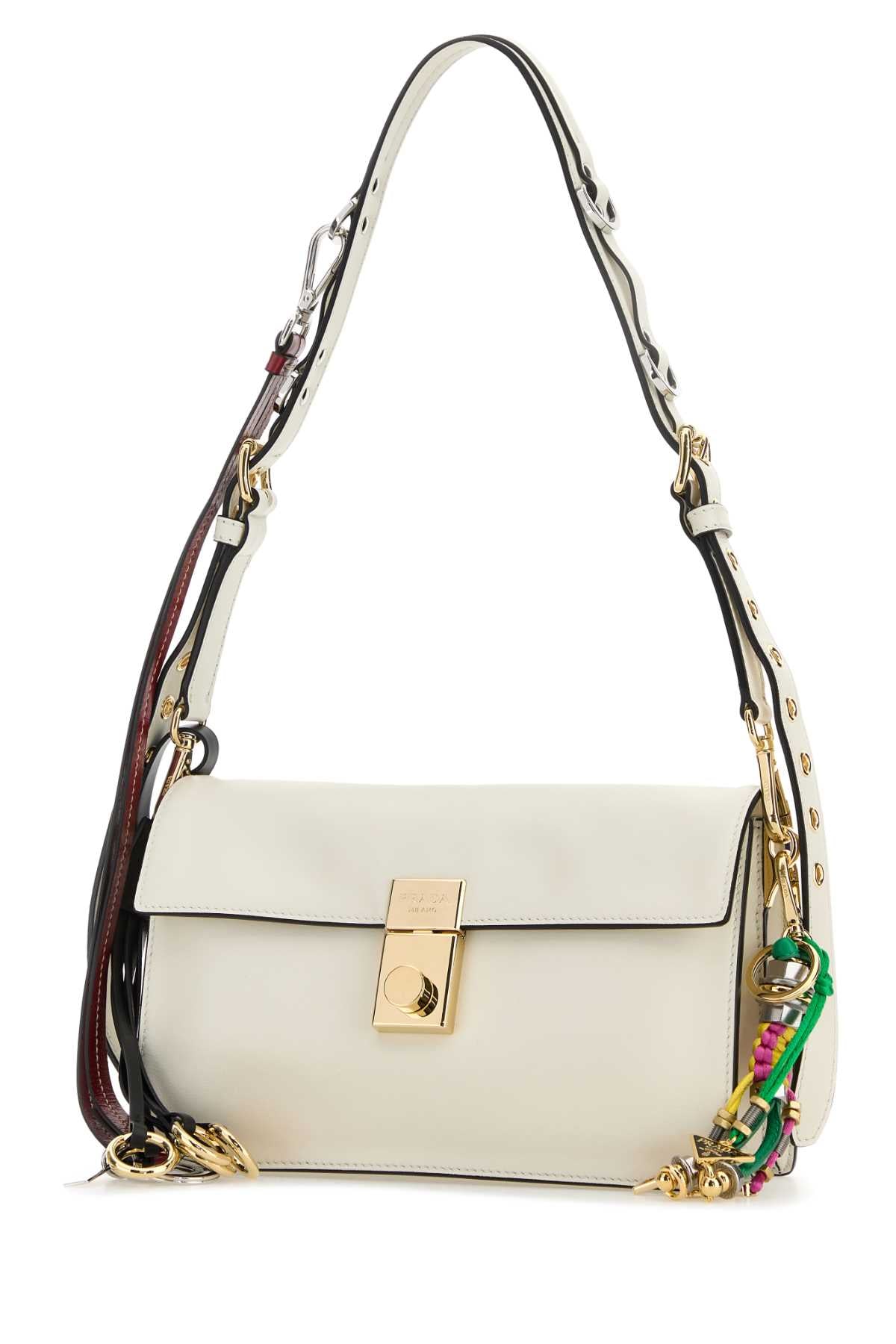 Prada Women White Leather Small Prada Soft Sound Shoulder Bag PRADA