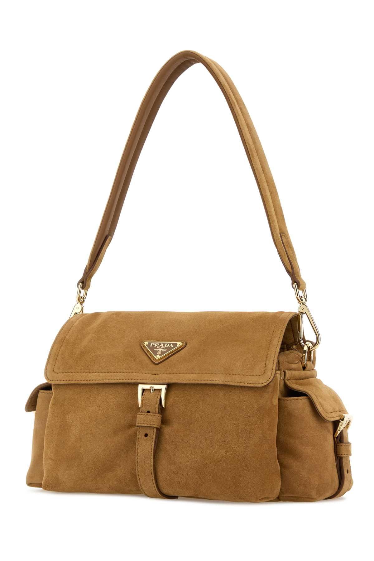 Prada Women Camel Suede Shoulder Bag PRADA