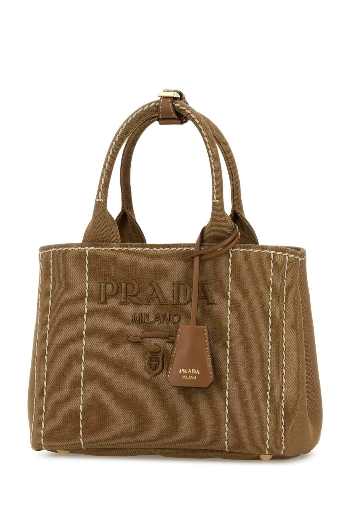 Prada Women Camel Canvas Handbag