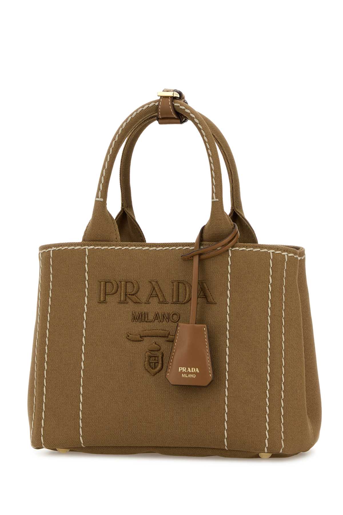 Prada Women Camel Canvas Handbag