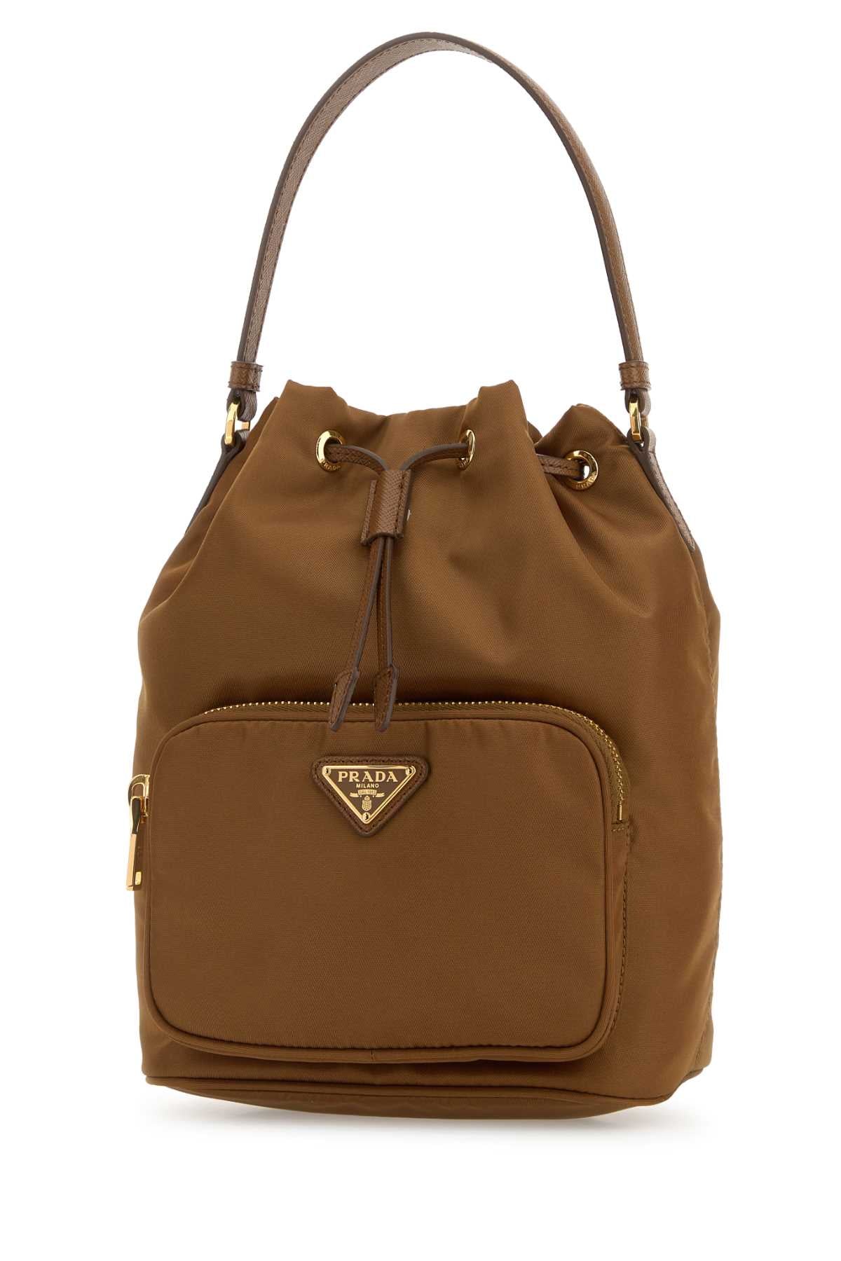 Prada Women Caramel Re-Nylon Duet Bucket Bag PRADA