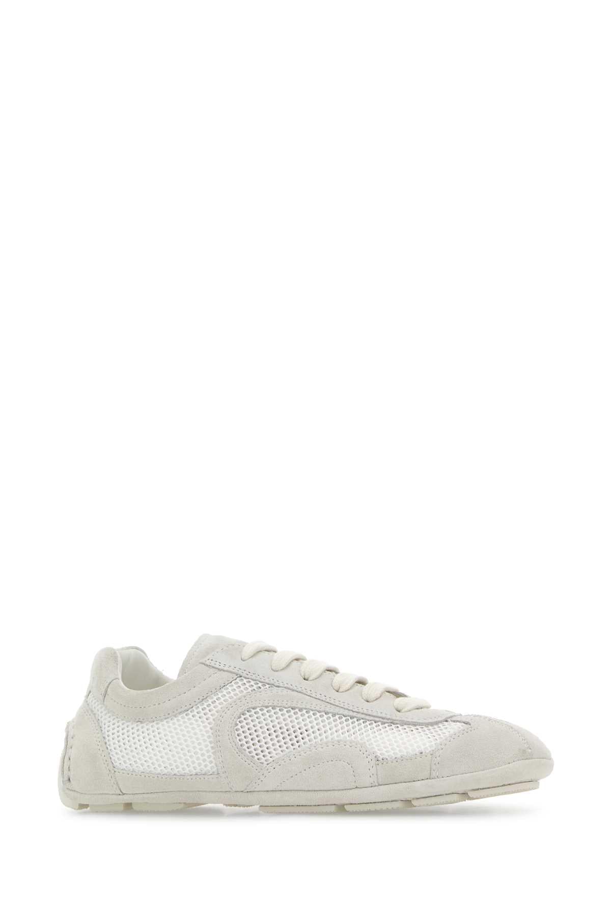 Prada Women White Suede And Mesh Montecarlo Sneakers PRADA
