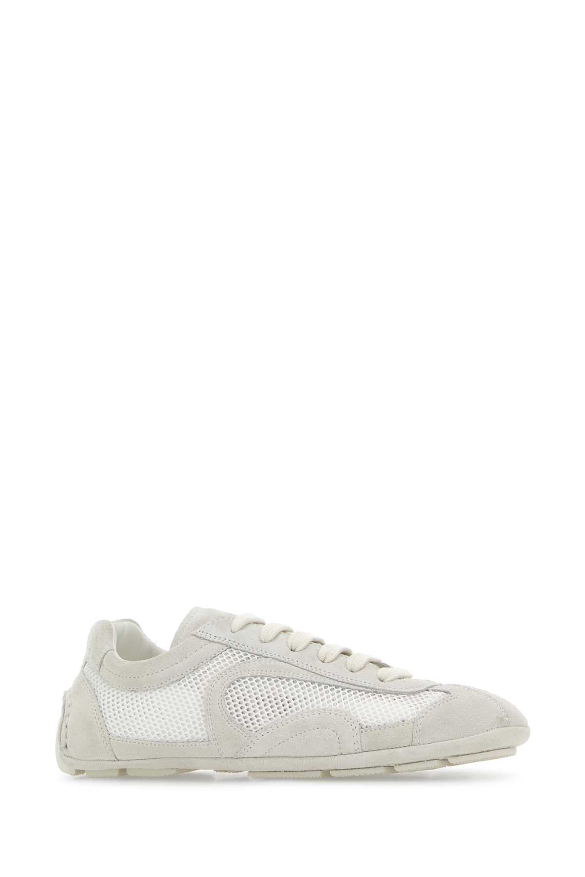 Prada Women White Suede And Mesh Montecarlo Sneakers PRADA