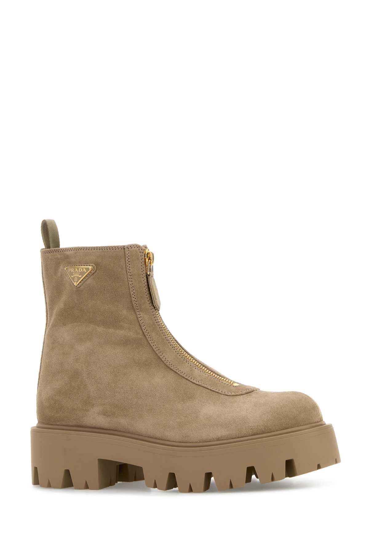 Prada Women Sand Suede Ankle Boots PRADA